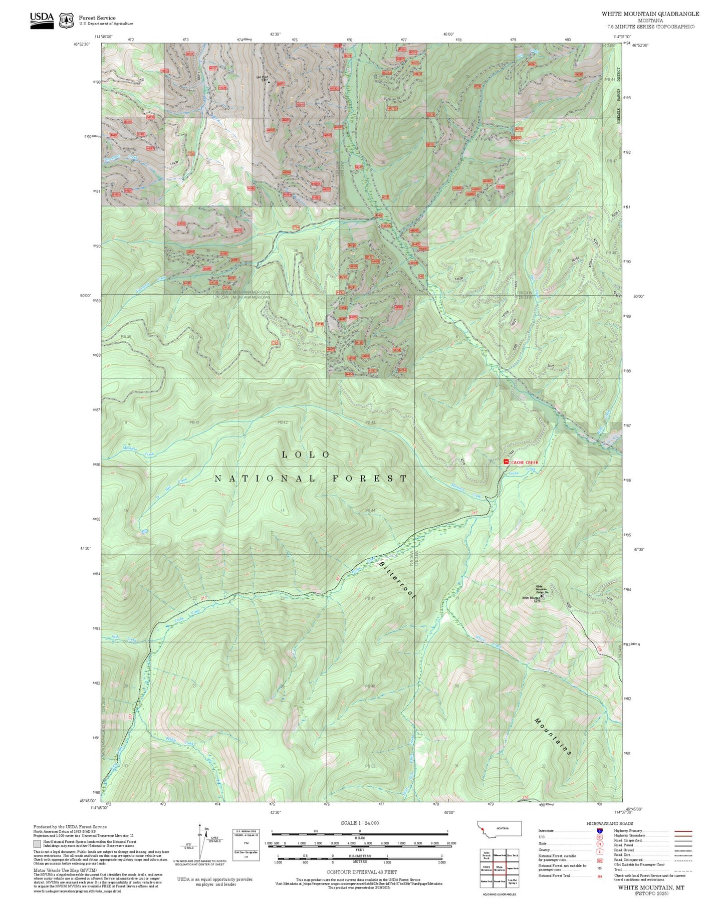 2025 Forest Service Topo Map of White Mountain Montana