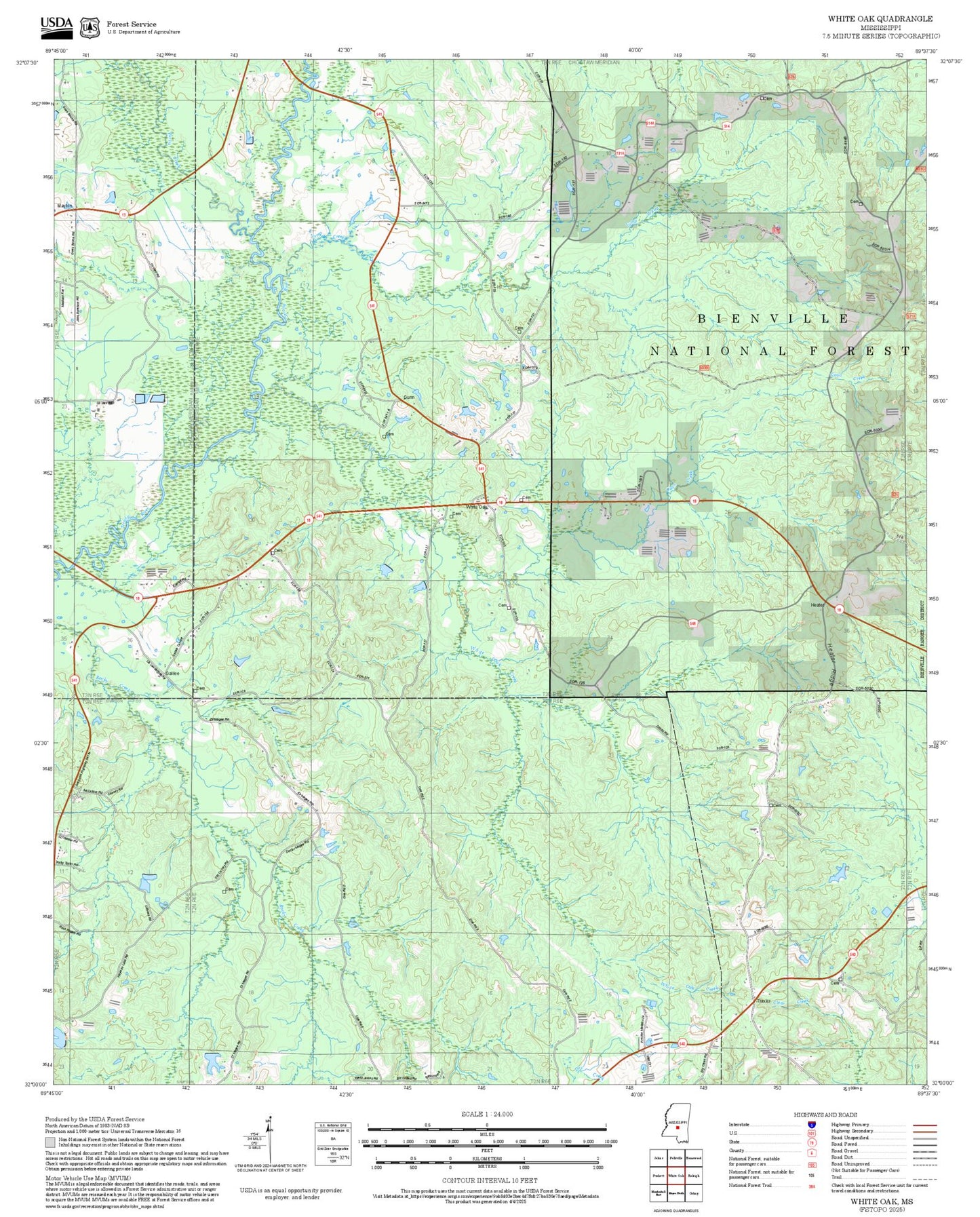 2025 Forest Service Topo Map of White Oak Mississippi