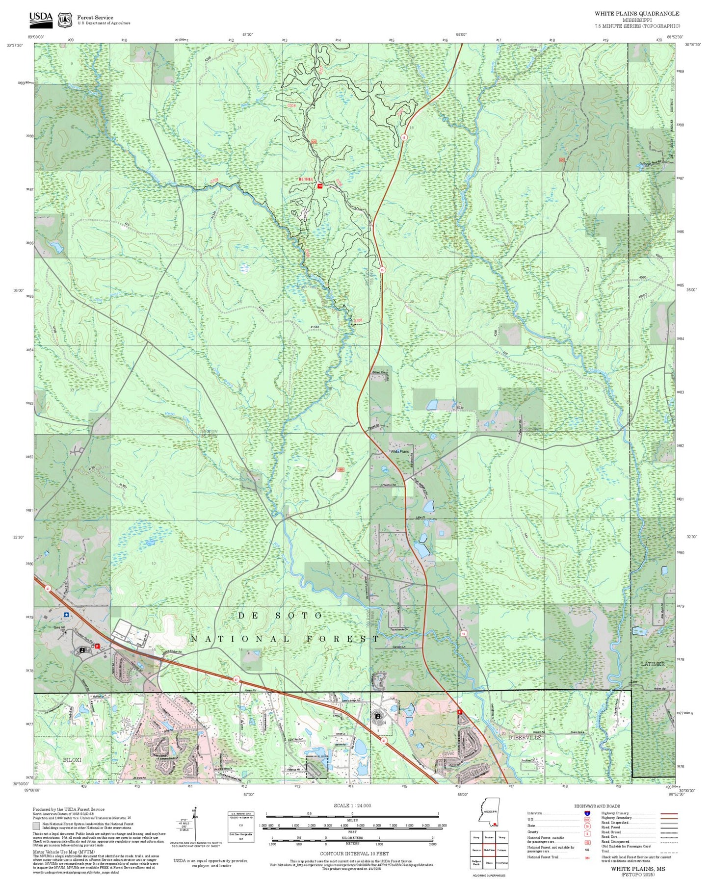 2025 Forest Service Topo Map of White Plains Mississippi