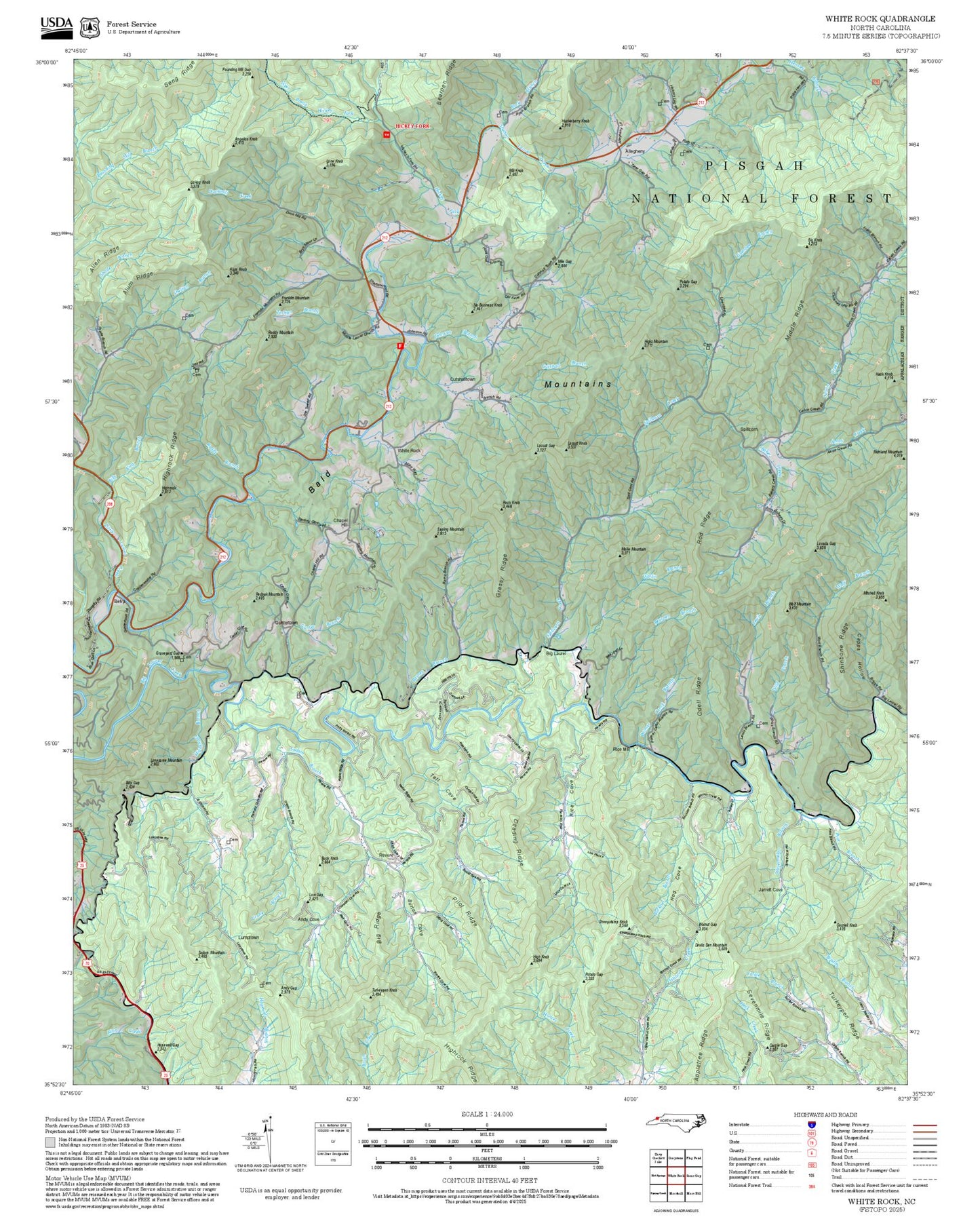 2025 Forest Service Topo Map of White Rock North Carolina
