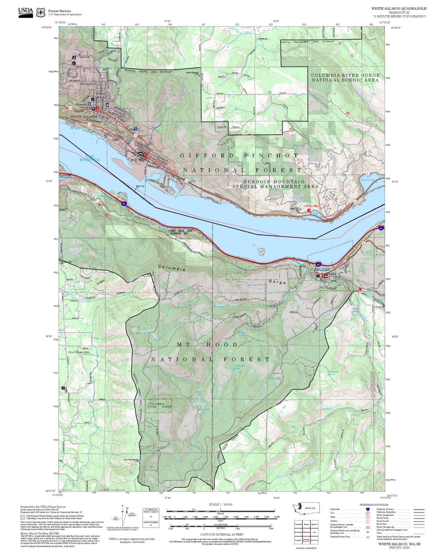 2025 Forest Service Topo Map of White Salmon Washington
