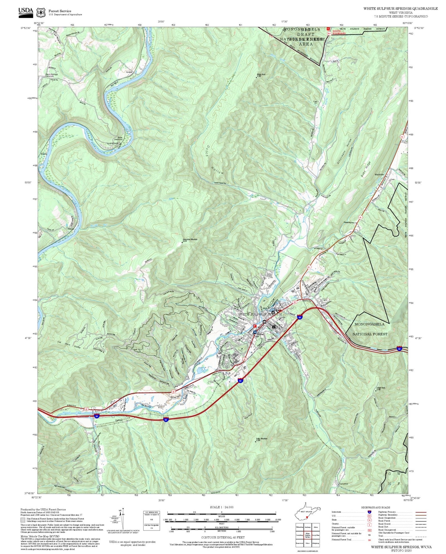 2025 Forest Service Topo Map of White Sulphur Springs West Virginia