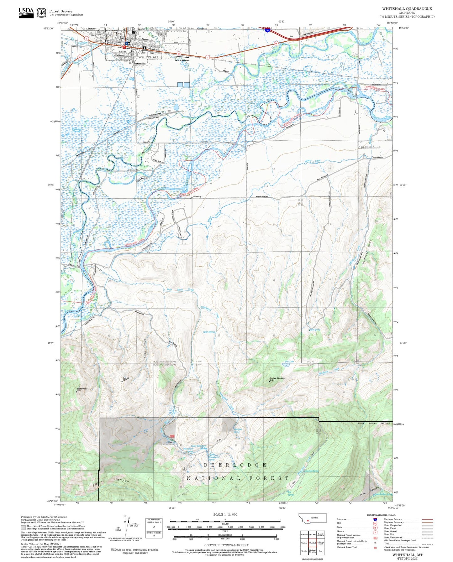 2025 Forest Service Topo Map of Whitehall Montana