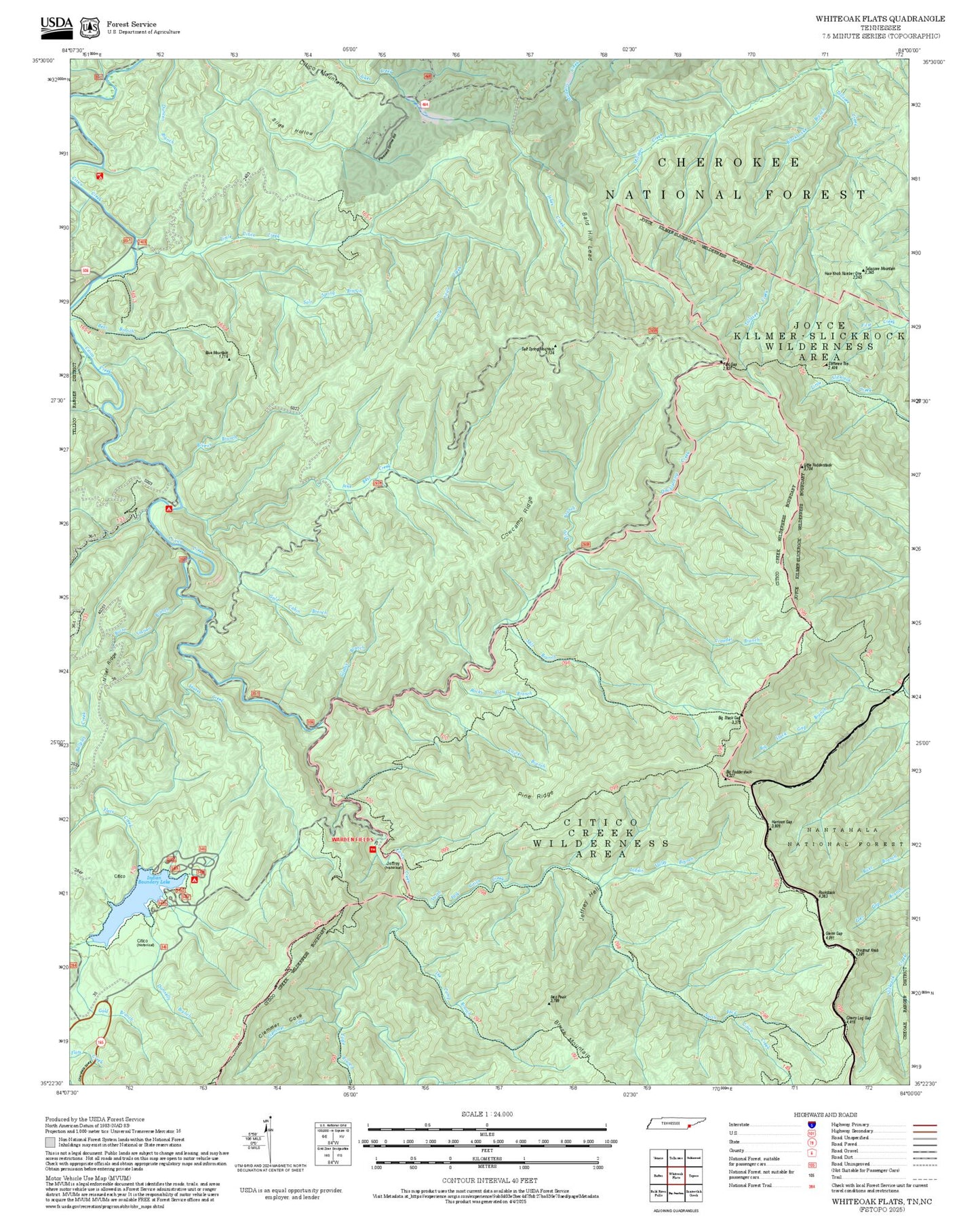 2025 Forest Service Topo Map of Whiteoak Flats Tennessee