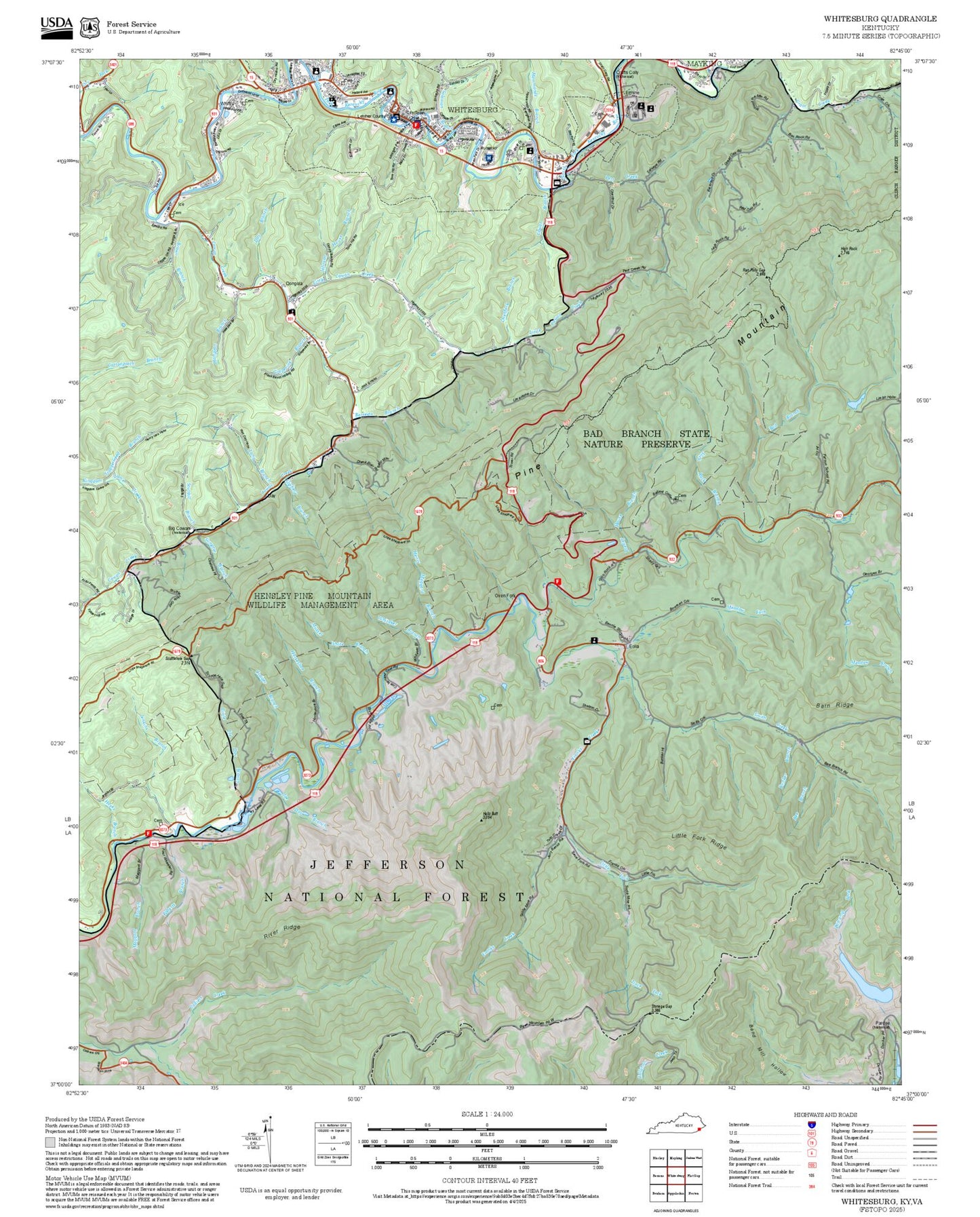 2025 Forest Service Topo Map of Whitesburg Kentucky