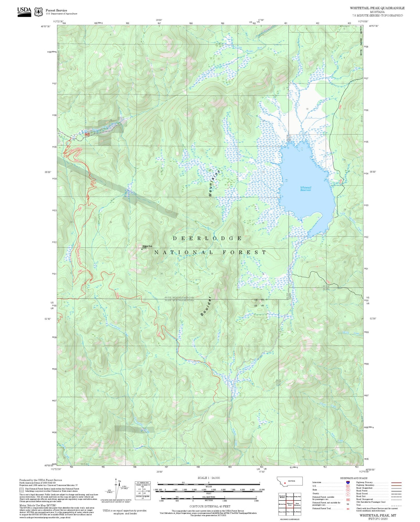 2025 Forest Service Topo Map of Whitetail Peak Montana