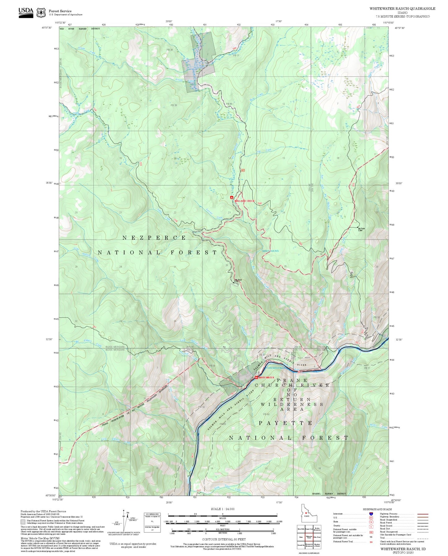 2025 Forest Service Topo Map of Whitewater Ranch Idaho
