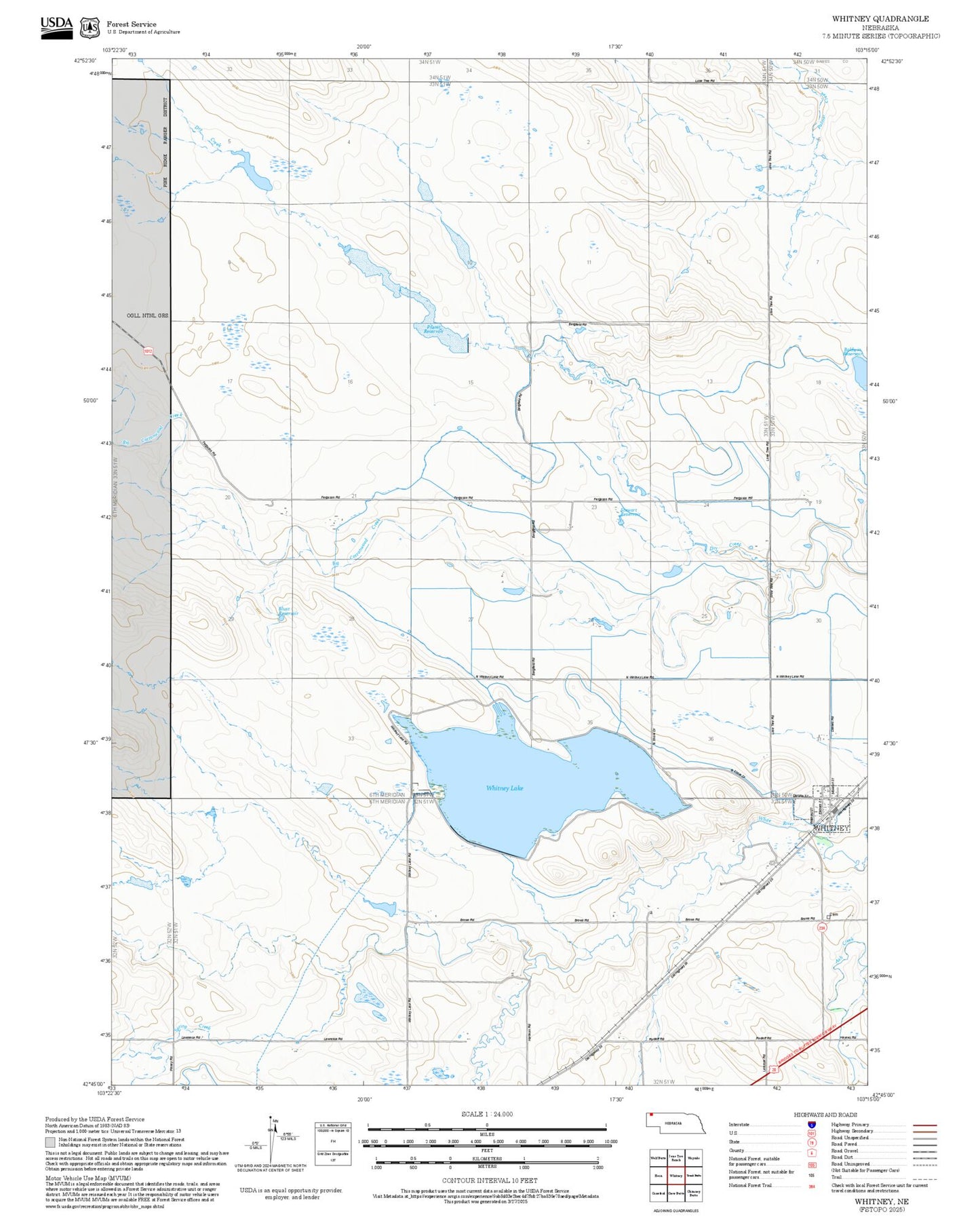 2025 Forest Service Topo Map of Whitney Nebraska