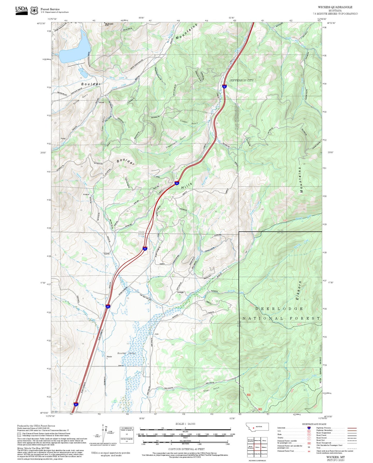 2025 Forest Service Topo Map of Wickes Montana