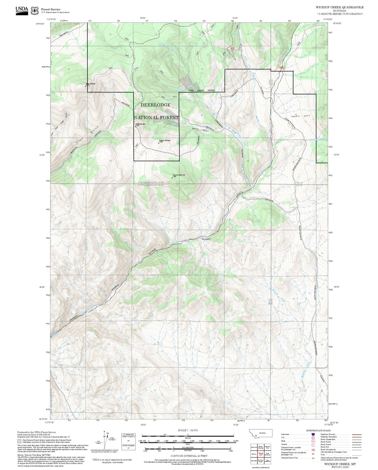 2025 Forest Service Topo Map of Wickiup Creek Montana