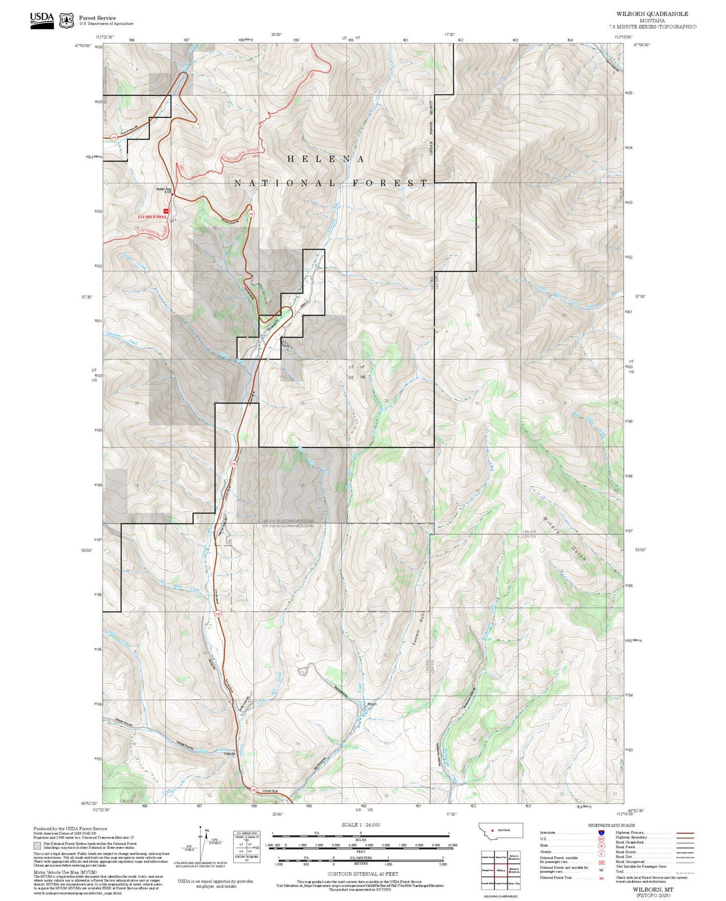 2025 Forest Service Topo Map of Wilborn Montana