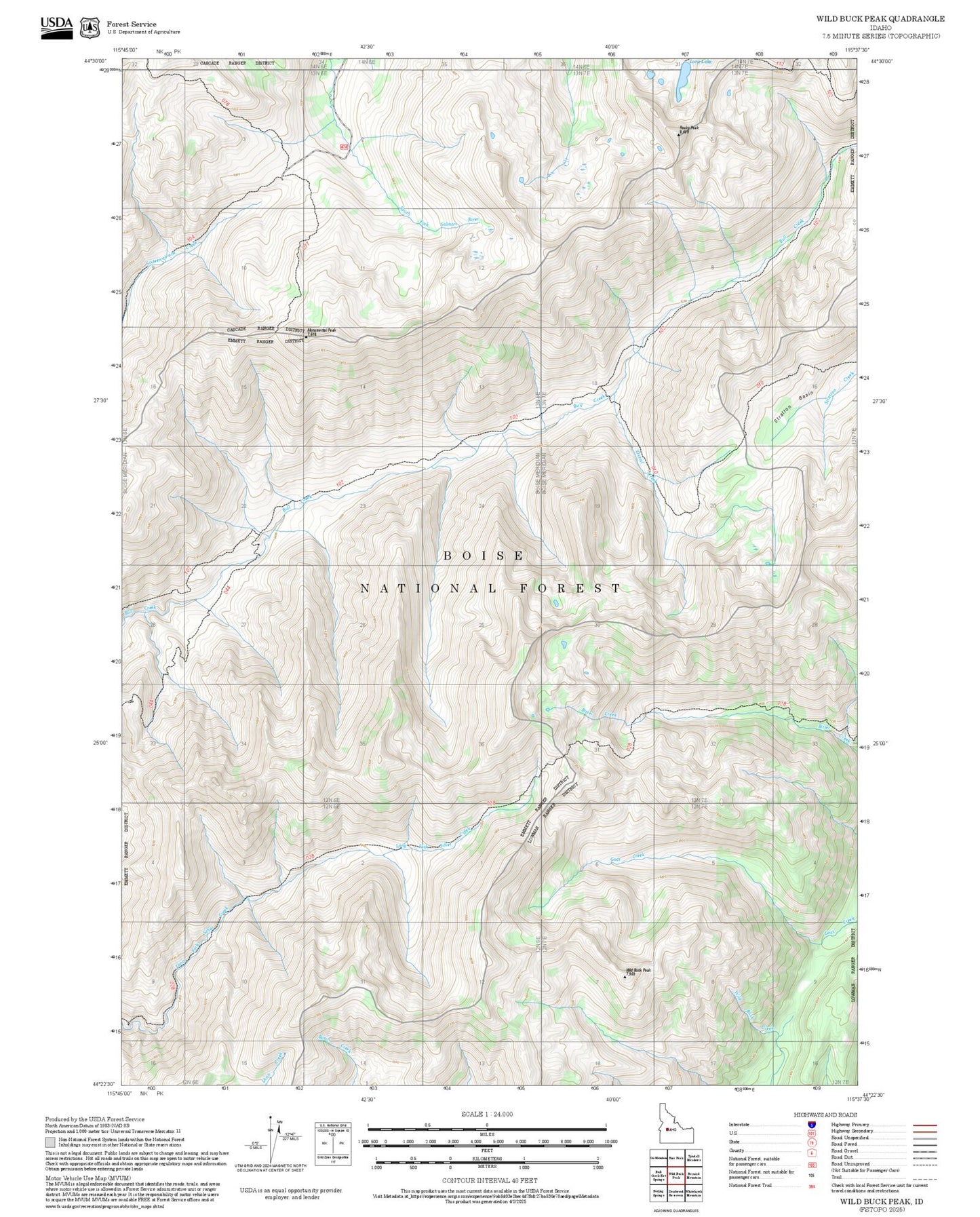 2025 Forest Service Topo Map of Wild Buck Peak Idaho