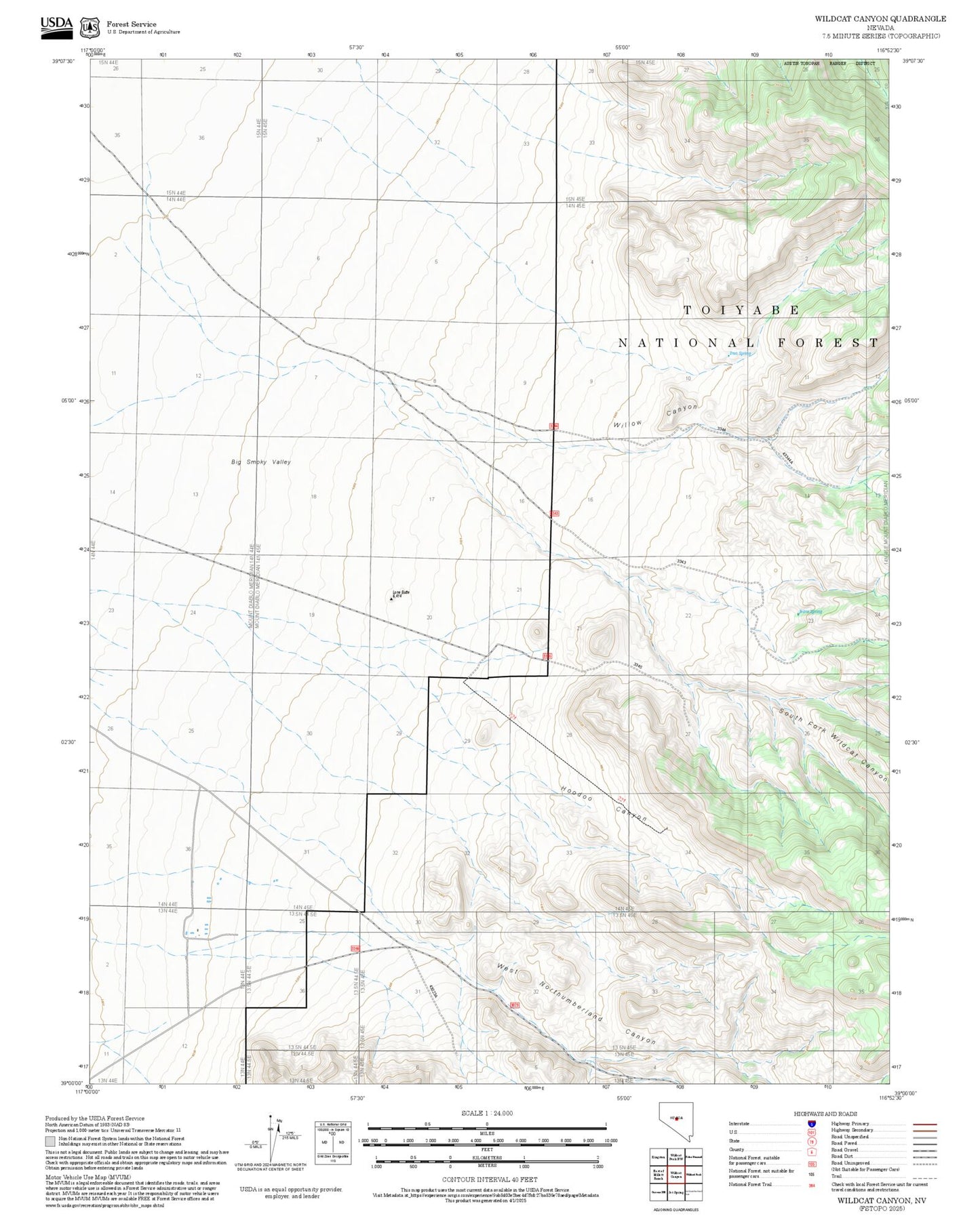 2025 Forest Service Topo Map of Wildcat Canyon Nevada