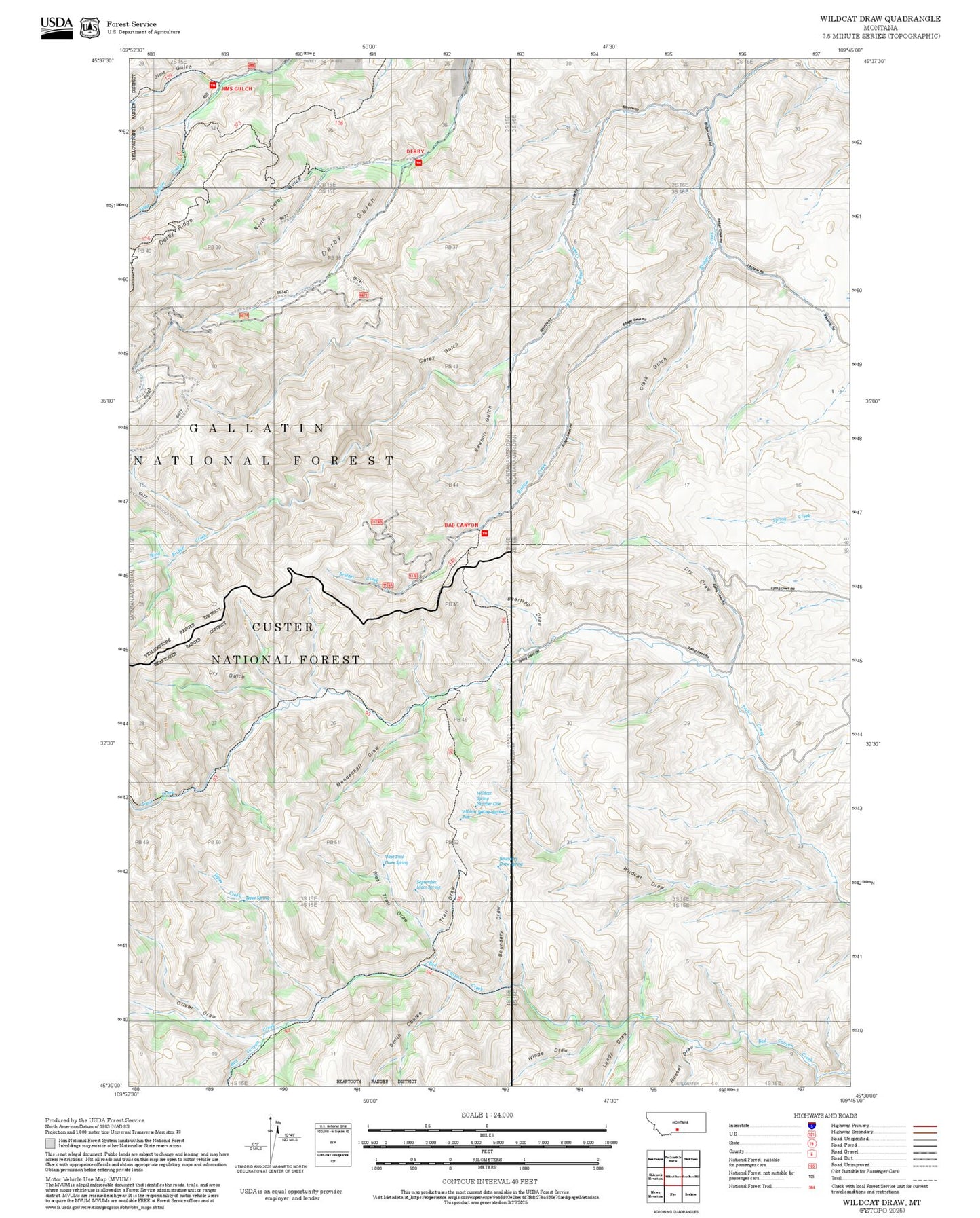 2025 Forest Service Topo Map of Wildcat Draw Montana
