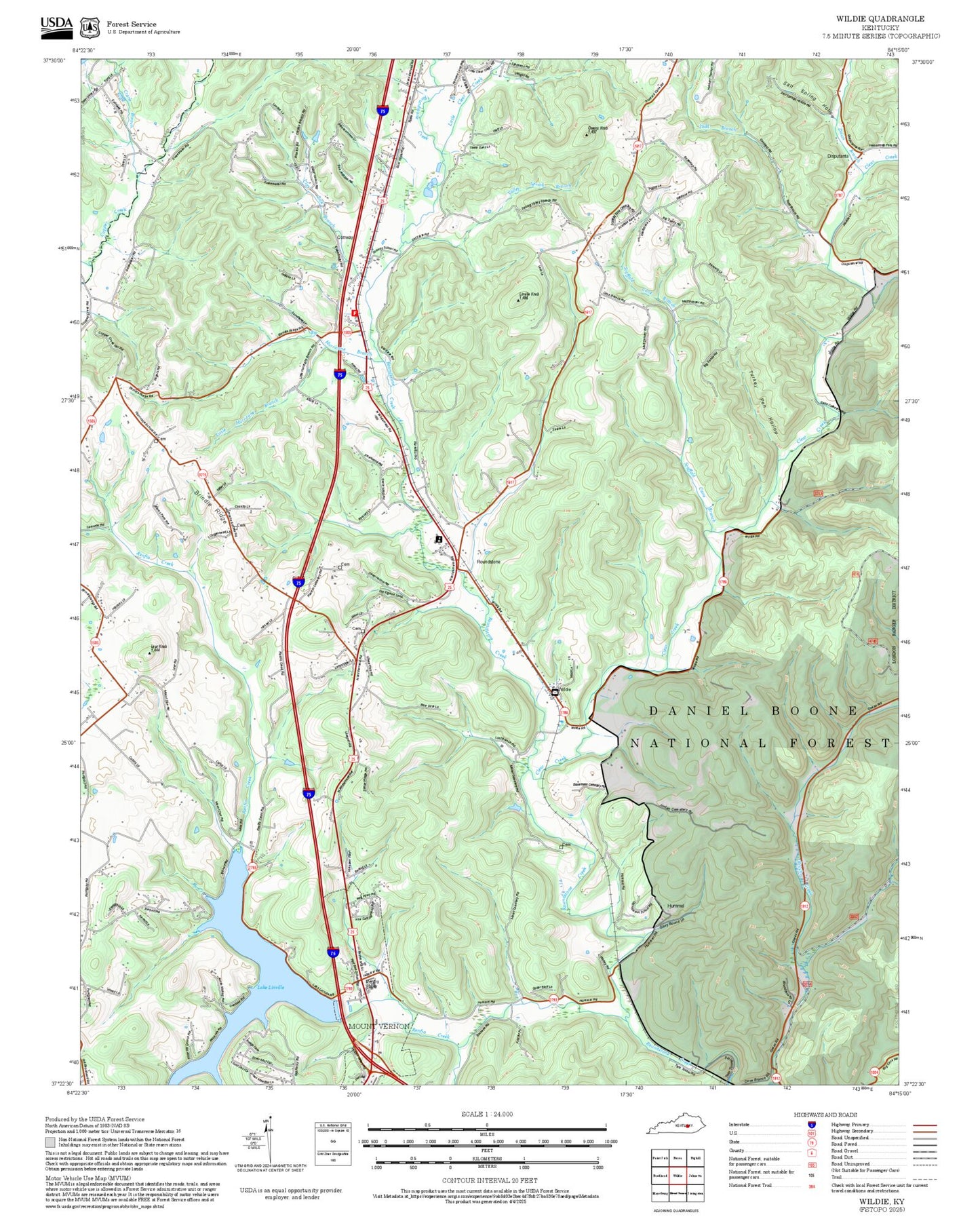 2025 Forest Service Topo Map of Wildie Kentucky