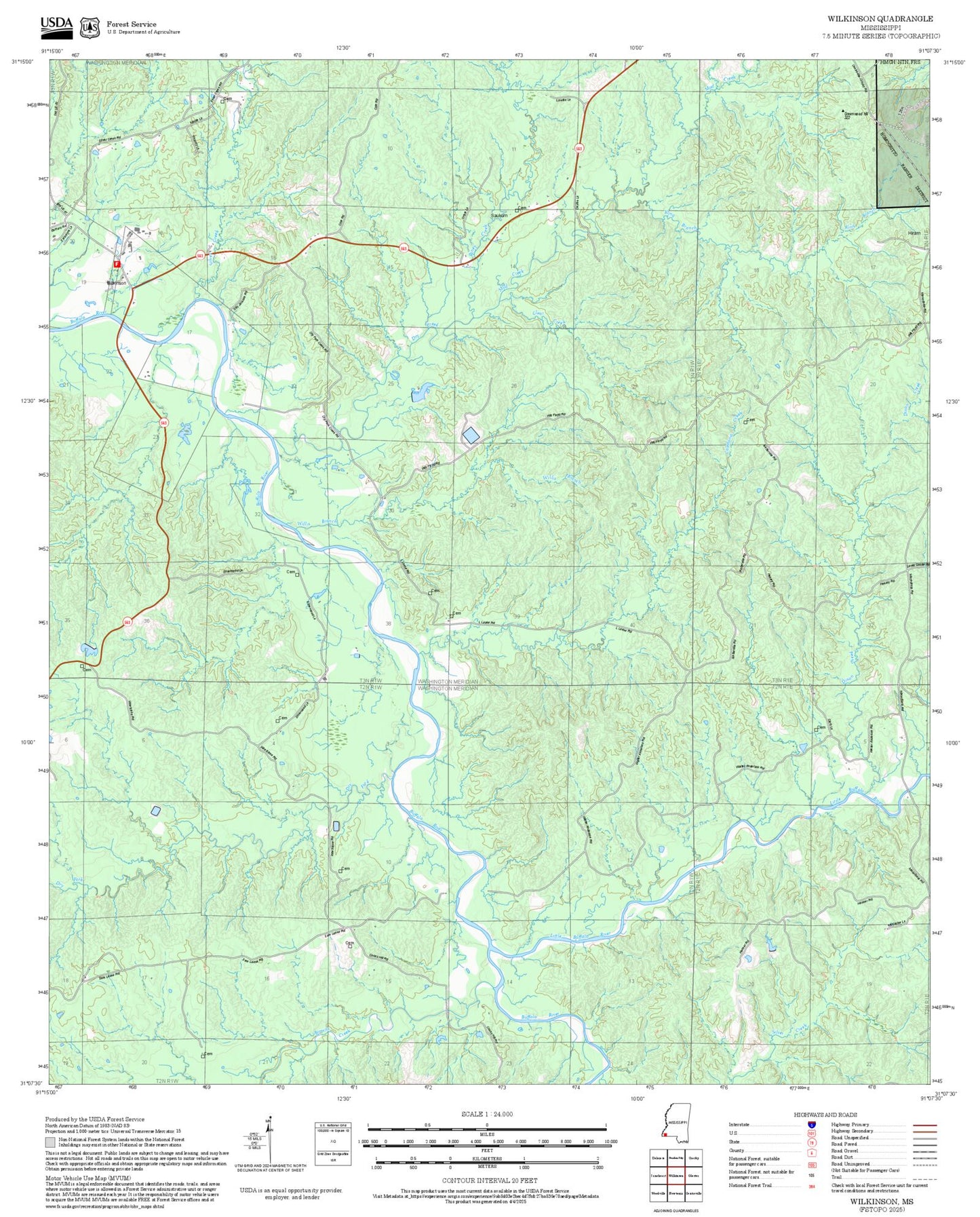 2025 Forest Service Topo Map of Wilkinson Mississippi