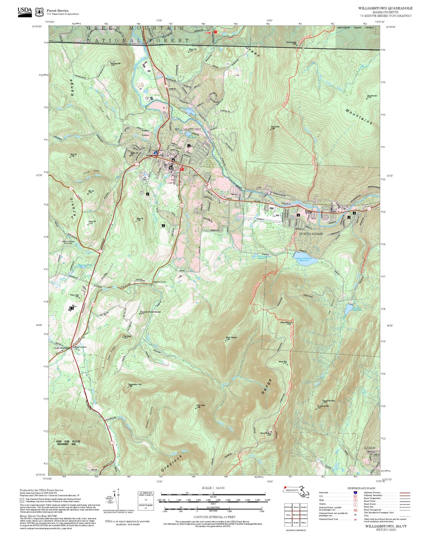 2025 Forest Service Topo Map of Williamstown Massachusetts