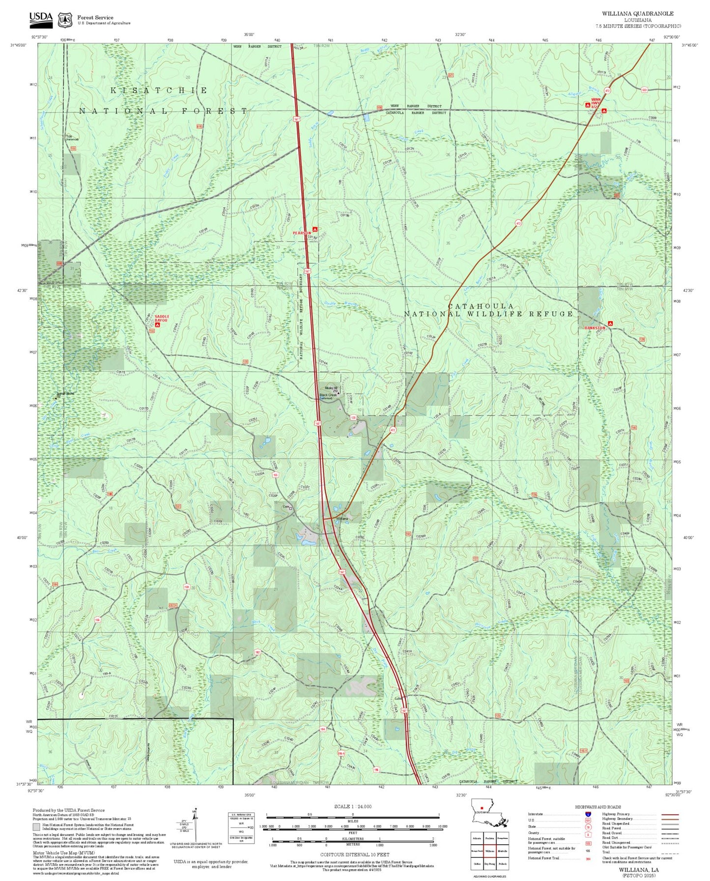 2025 Forest Service Topo Map of Williana Louisiana