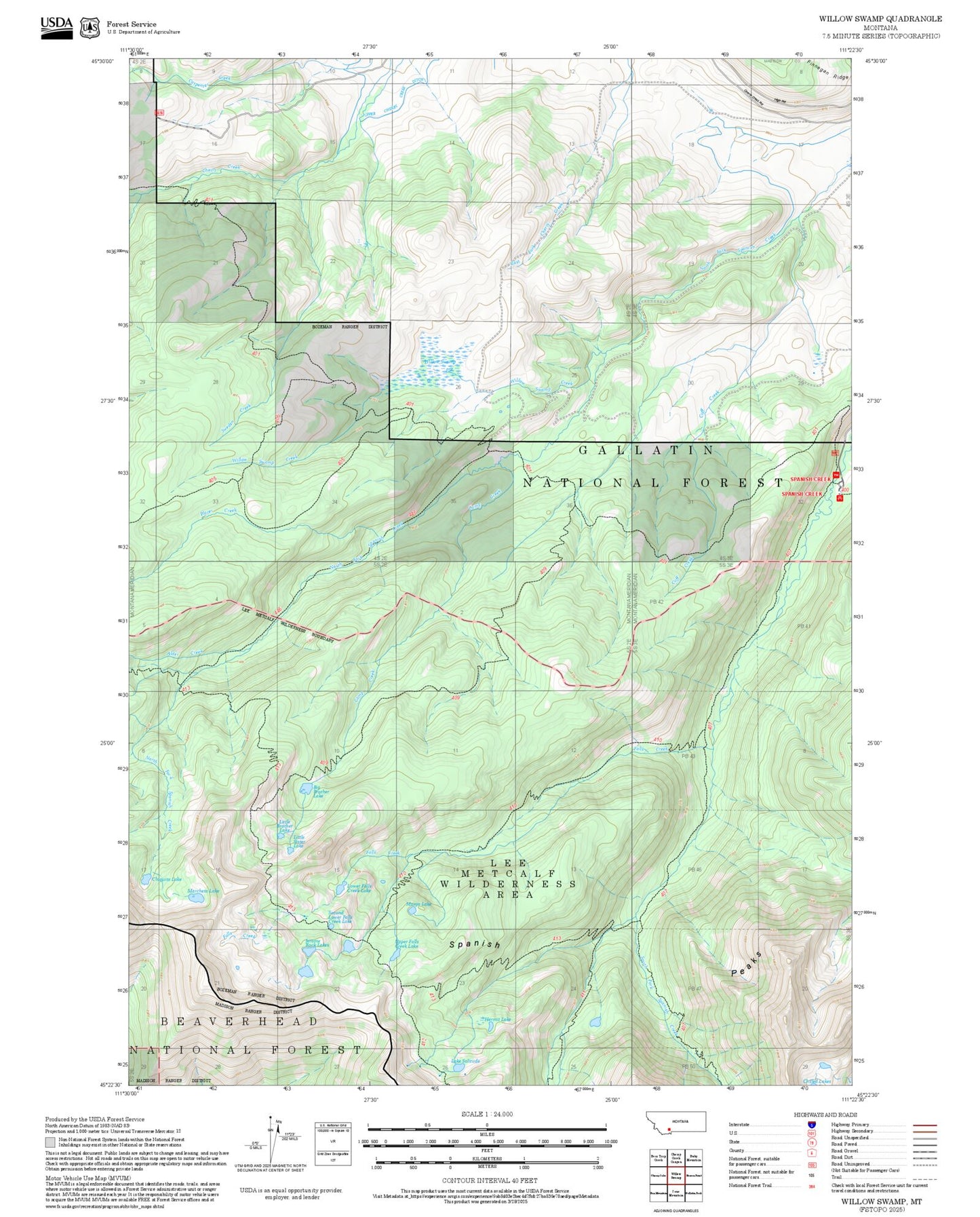 2025 Forest Service Topo Map of Willow Swamp Montana