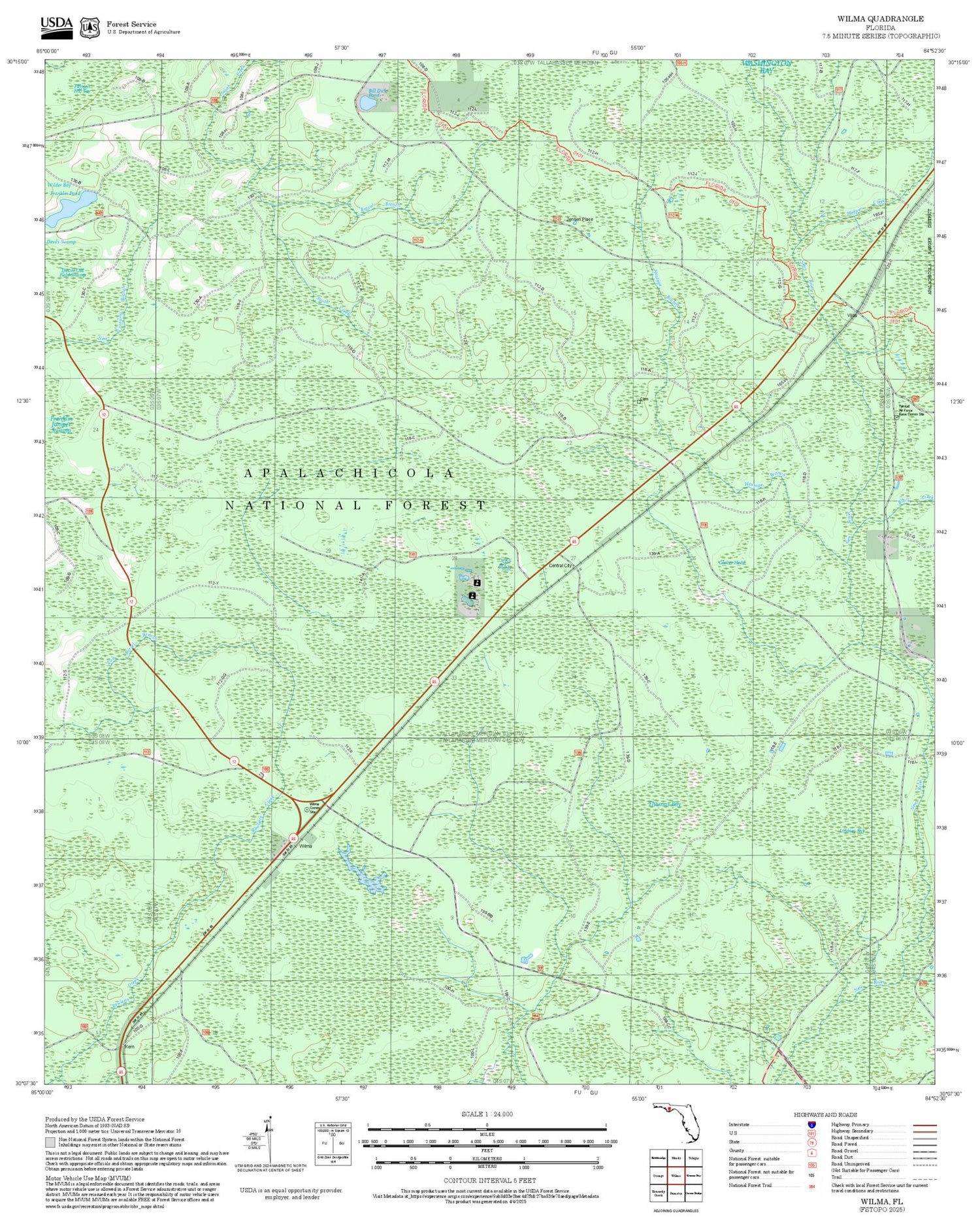 2025 Forest Service Topo Map of Wilma Florida