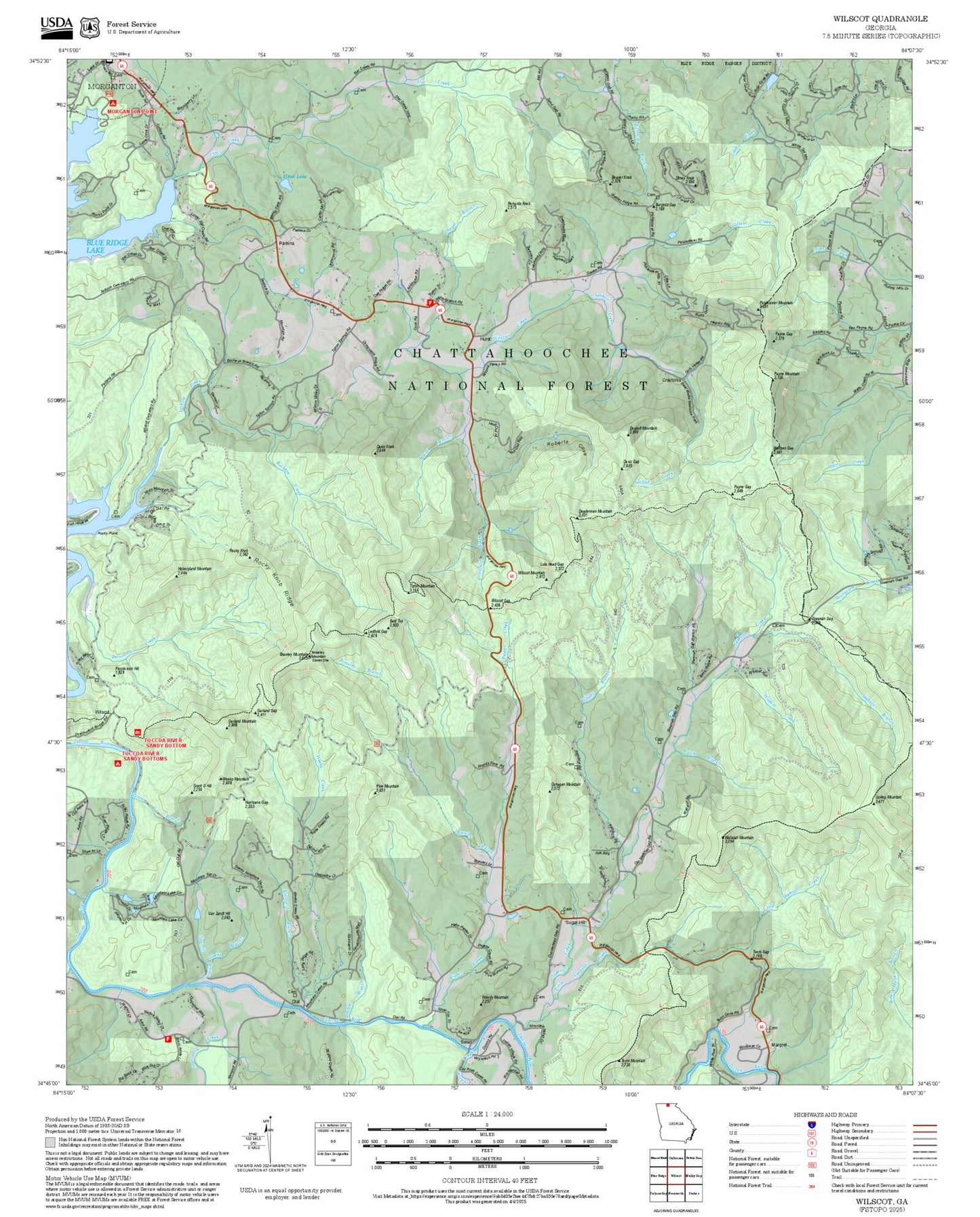 2025 Forest Service Topo Map of Wilscot Georgia