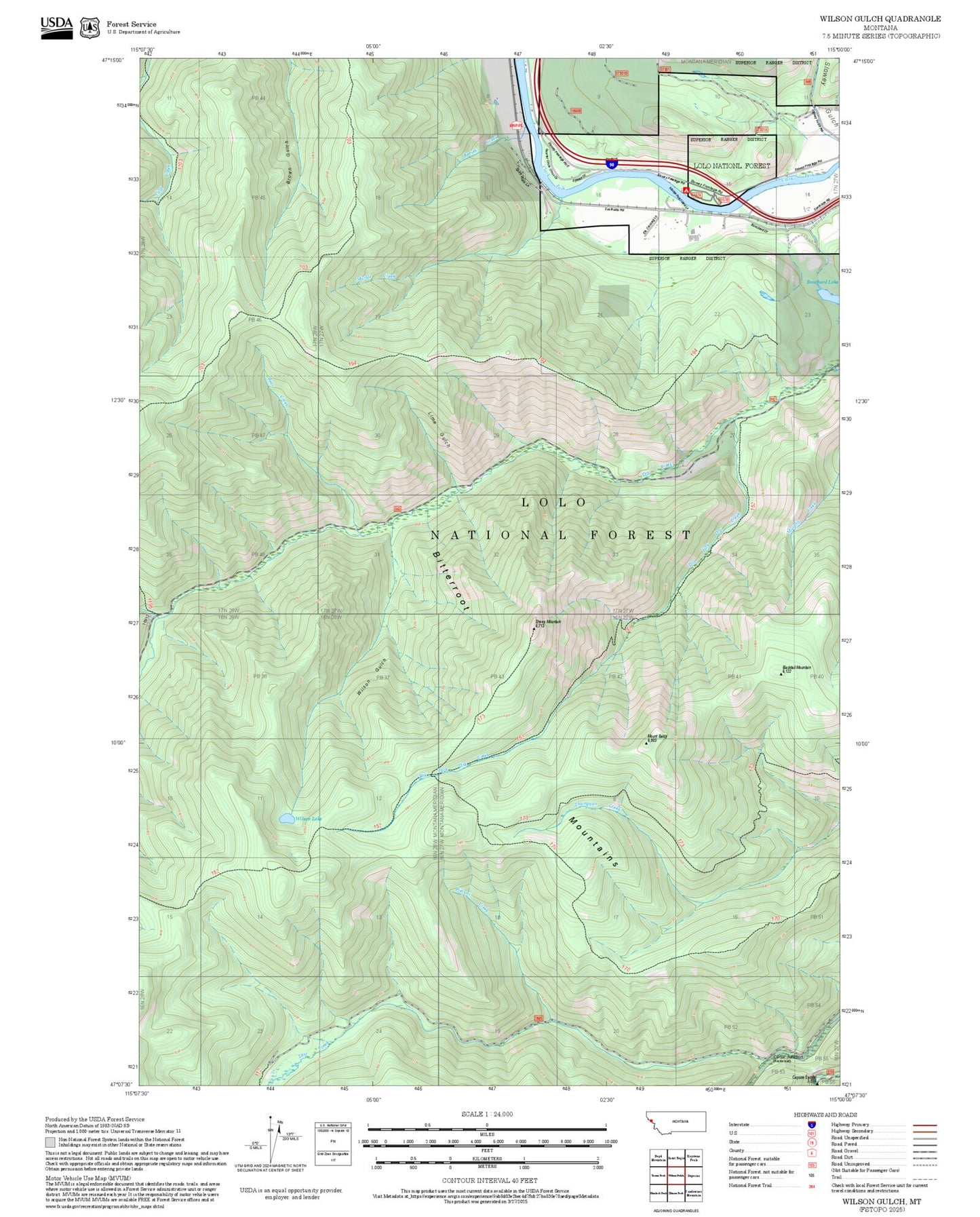 2025 Forest Service Topo Map of Wilson Gulch Montana