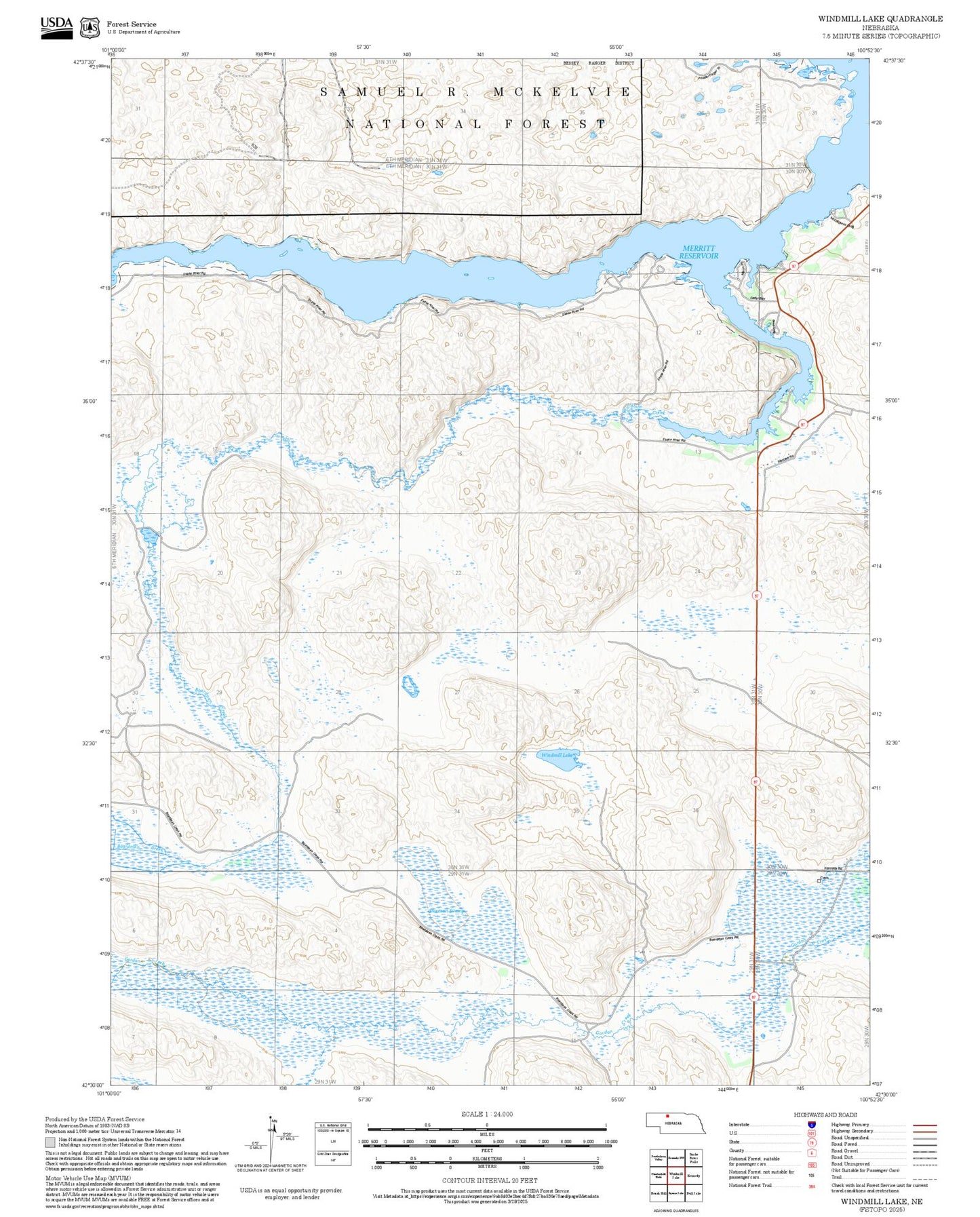 2025 Forest Service Topo Map of Windmill Lake Nebraska