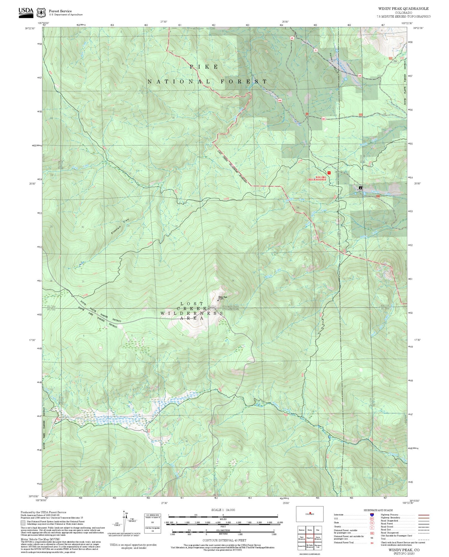 2025 Forest Service Topo Map of Windy Peak Colorado