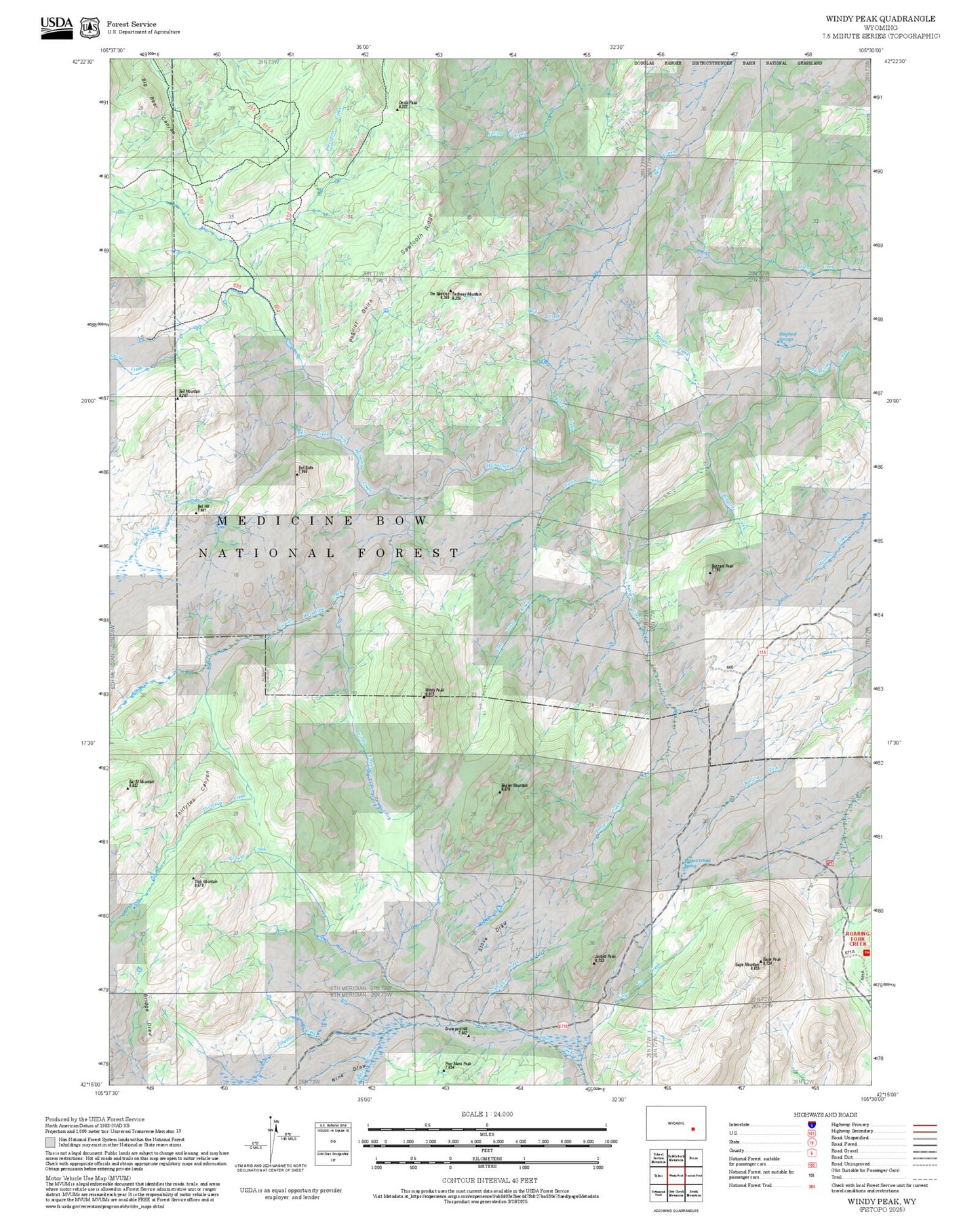 2025 Forest Service Topo Map of Windy Peak Wyoming