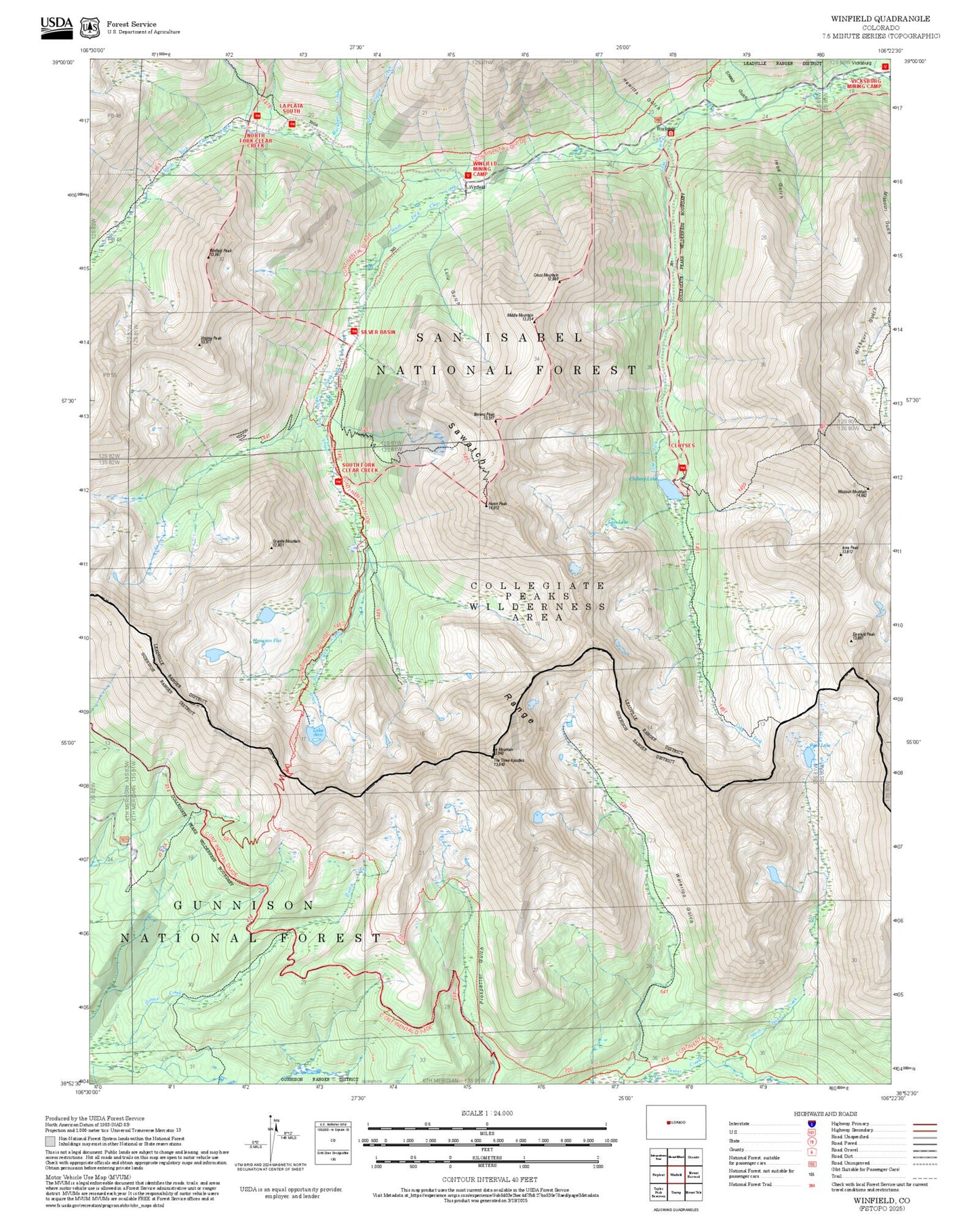 2025 Forest Service Topo Map of Winfield Colorado