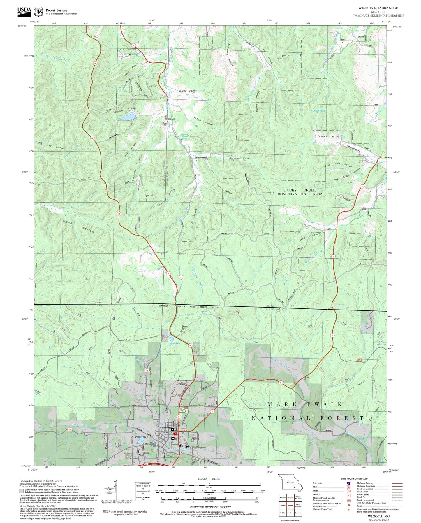 2025 Forest Service Topo Map of Winona Missouri