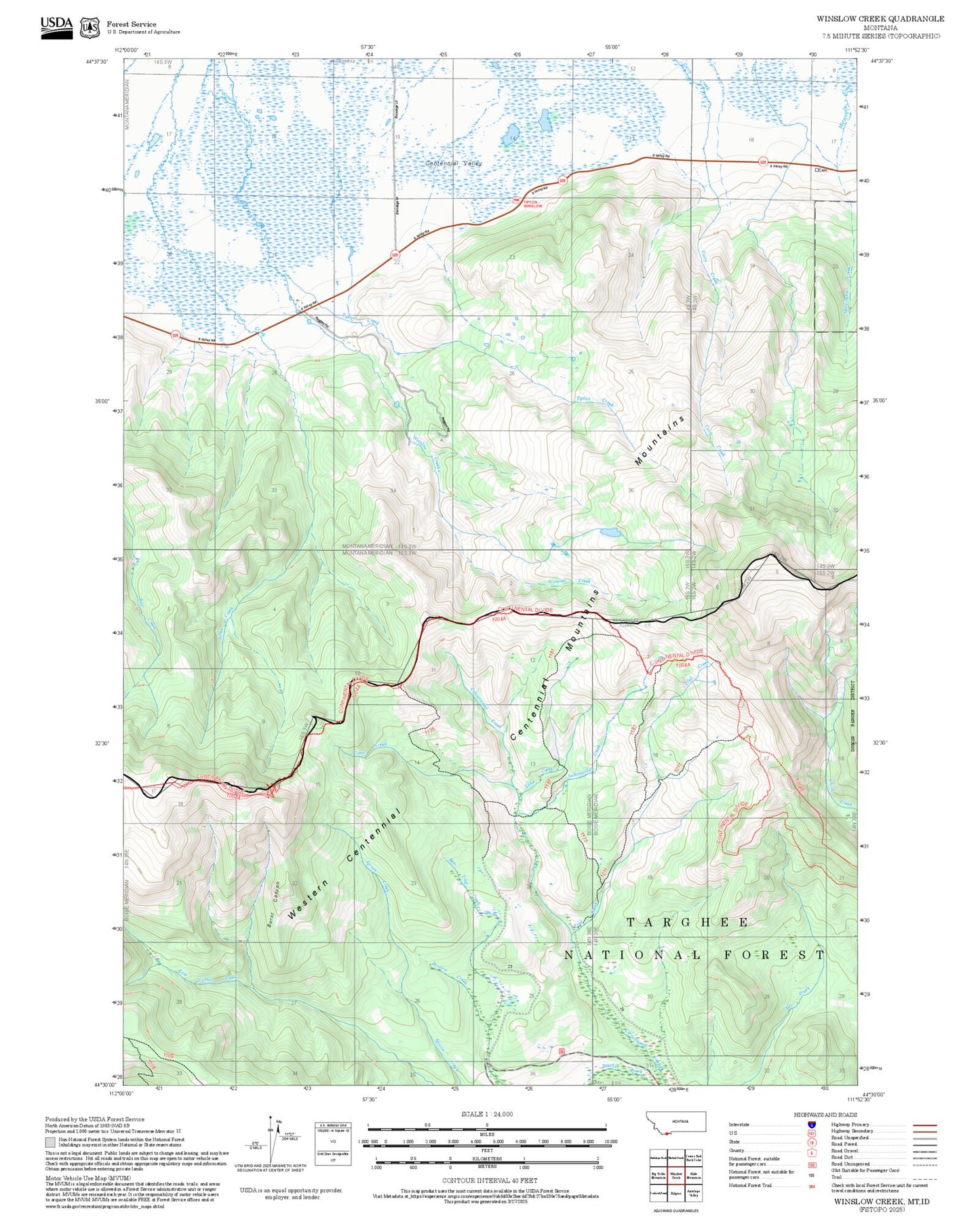 2025 Forest Service Topo Map of Winslow Creek Montana