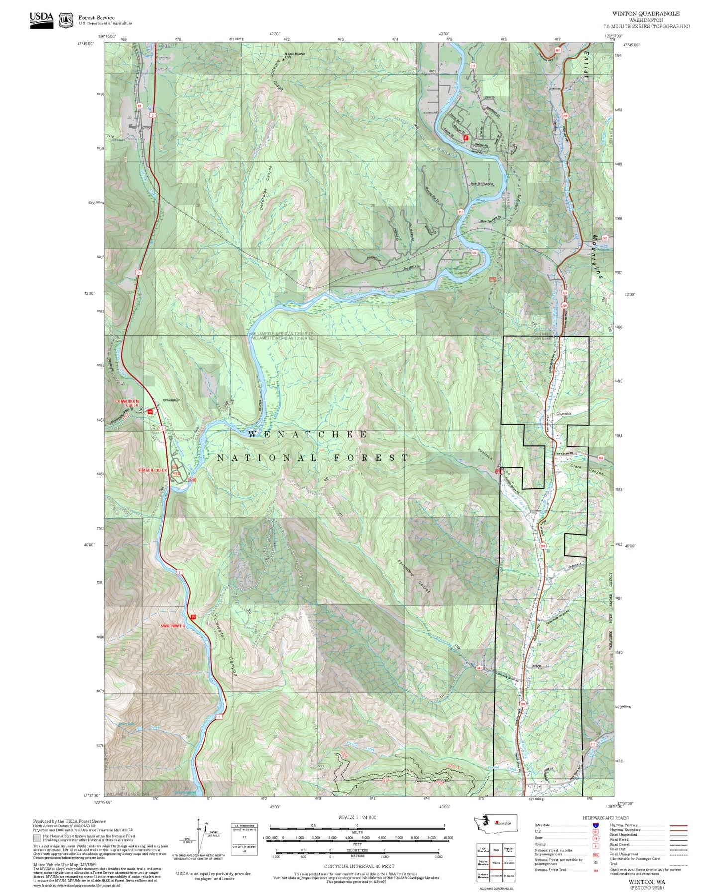 2025 Forest Service Topo Map of Winton Washington