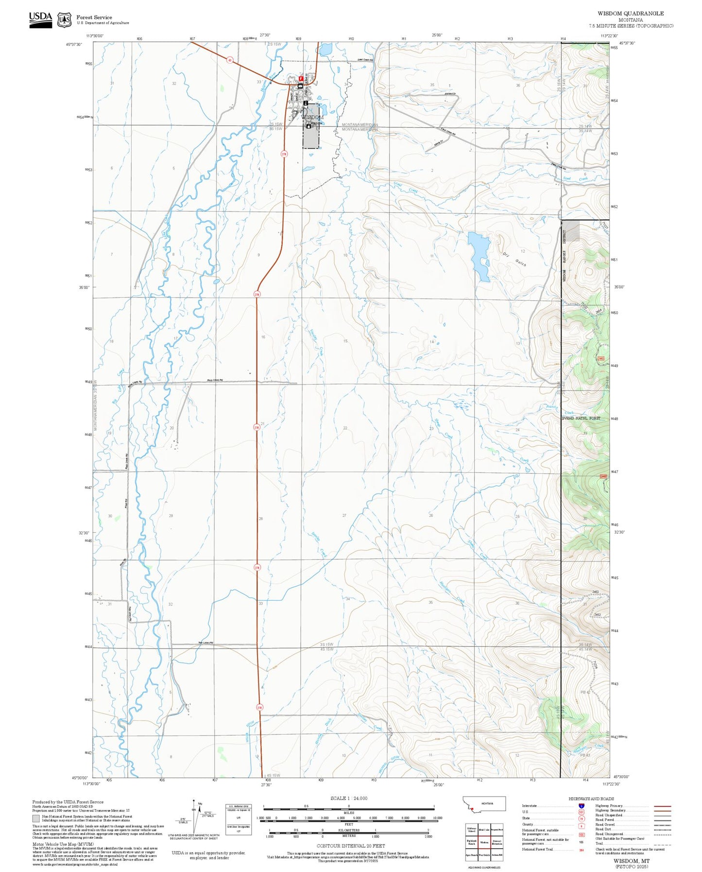 2025 Forest Service Topo Map of Wisdom Montana