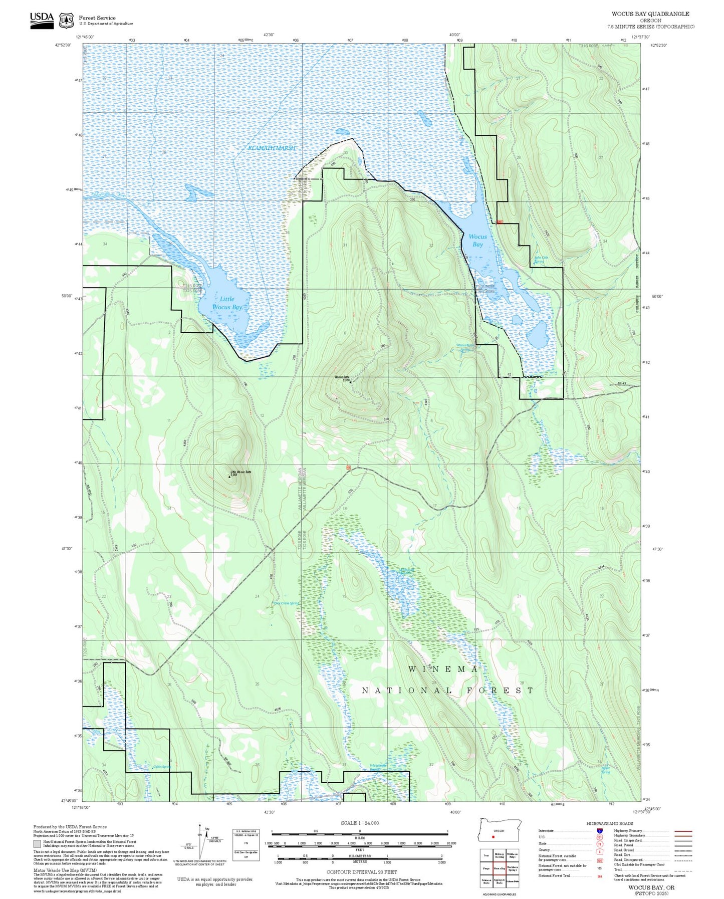 2025 Forest Service Topo Map of Wocus Bay Oregon