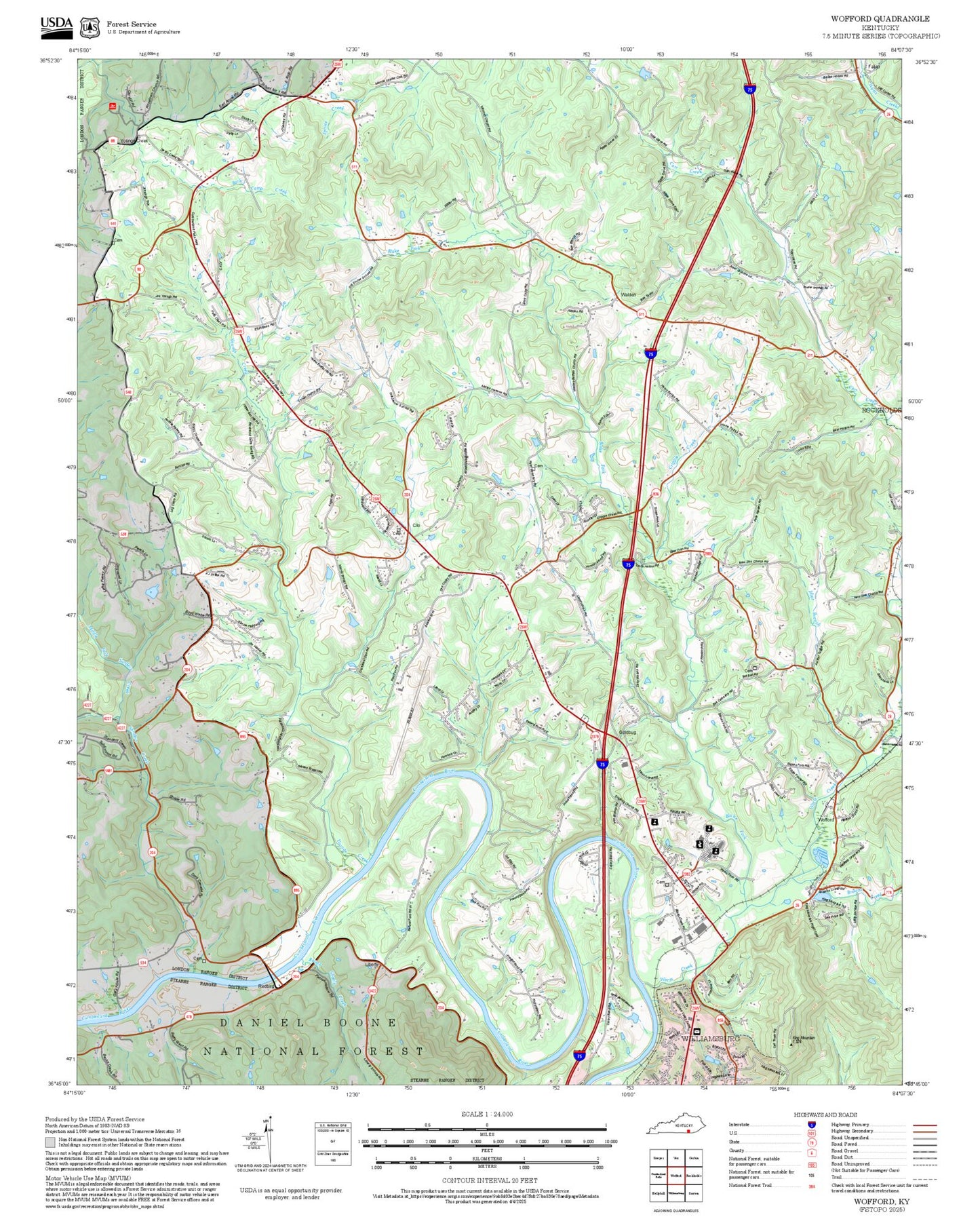 2025 Forest Service Topo Map of Wofford Kentucky