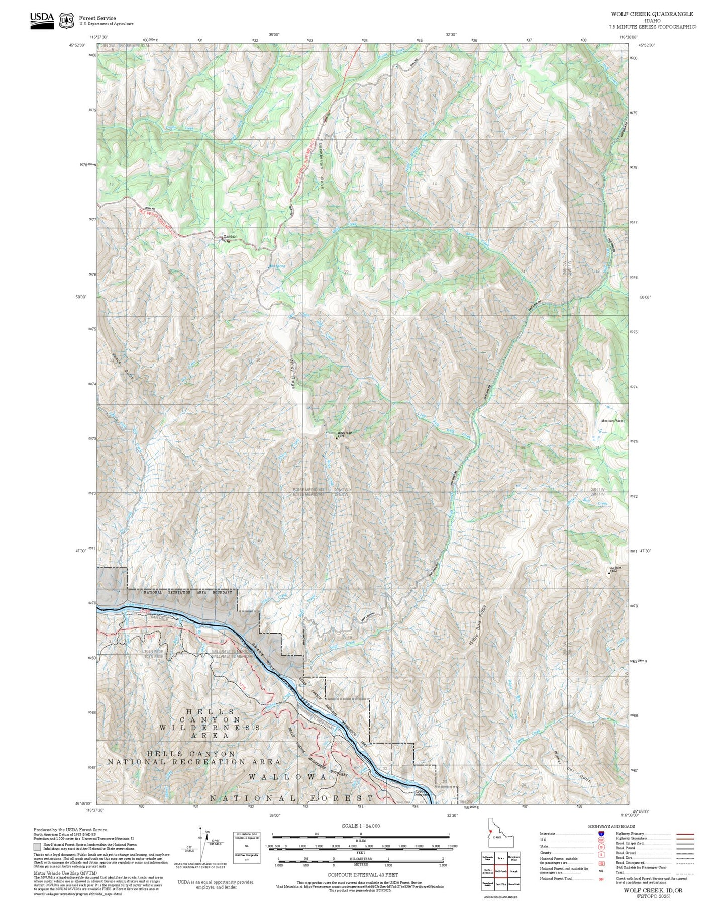 2025 Forest Service Topo Map of Wolf Creek Idaho
