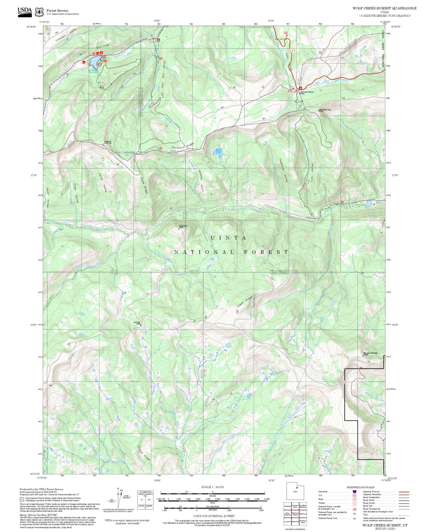 2025 Forest Service Topo Map of Wolf Creek Summit Utah