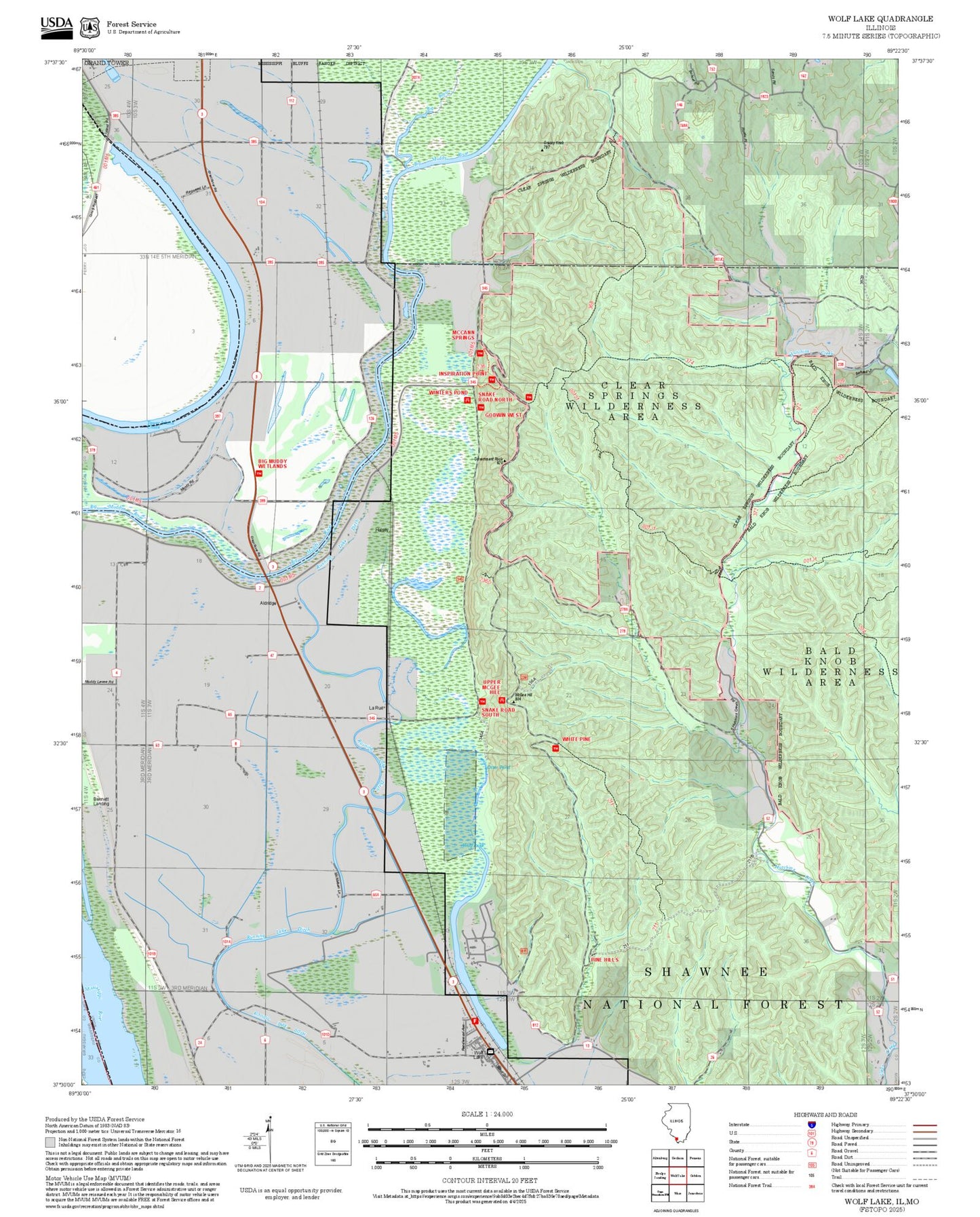 2025 Forest Service Topo Map of Wolf Lake Illinois