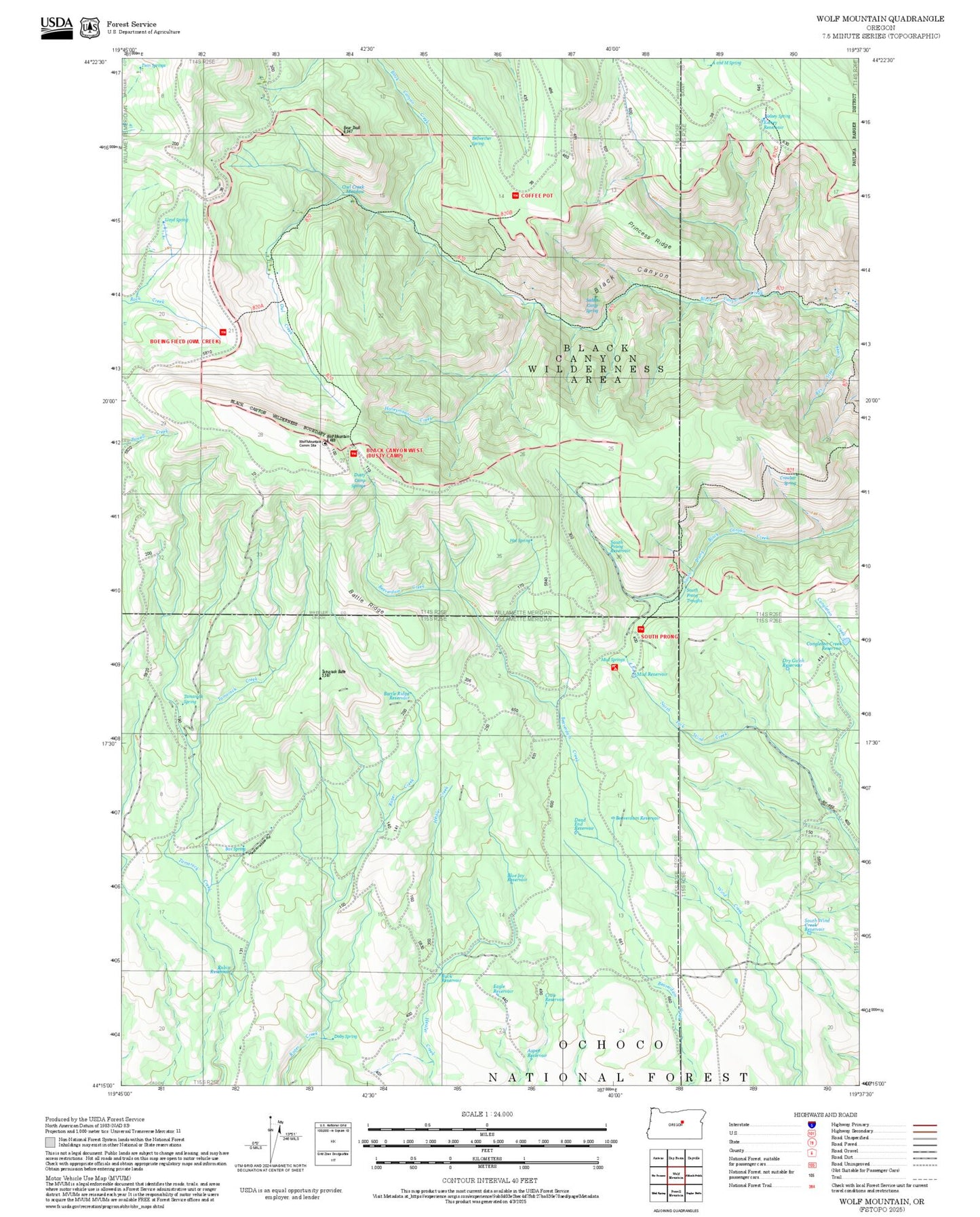 2025 Forest Service Topo Map of Wolf Mountain Oregon