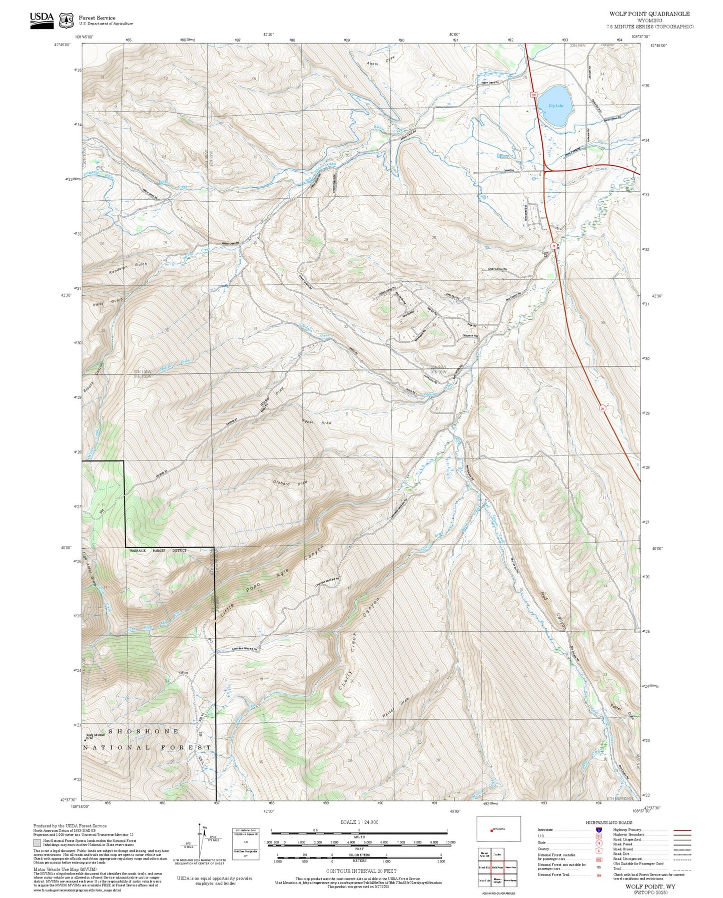 2025 Forest Service Topo Map of Wolf Point Wyoming