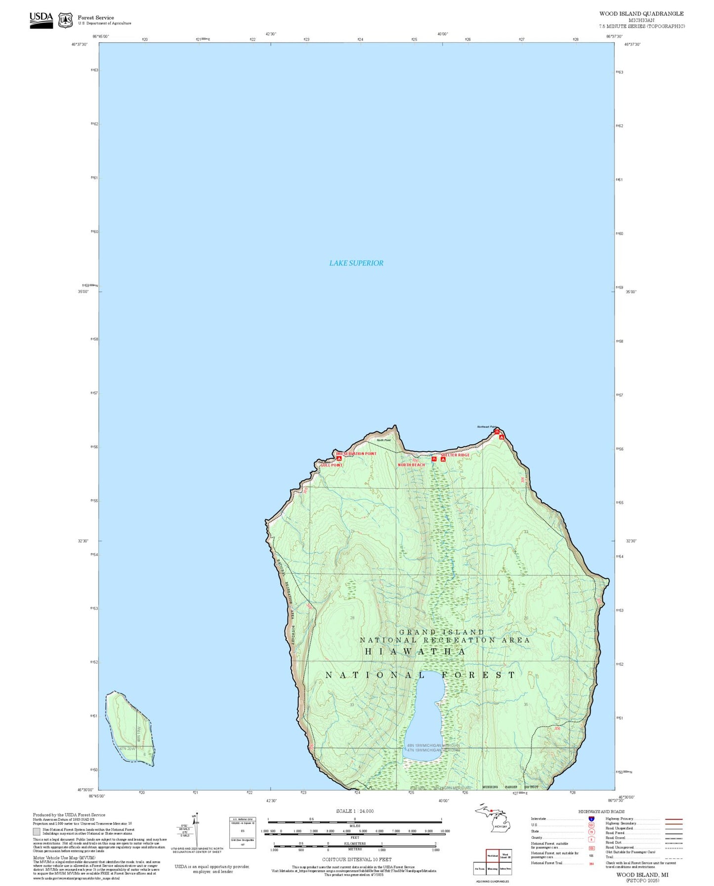 2025 Forest Service Topo Map of Wood Island Michigan