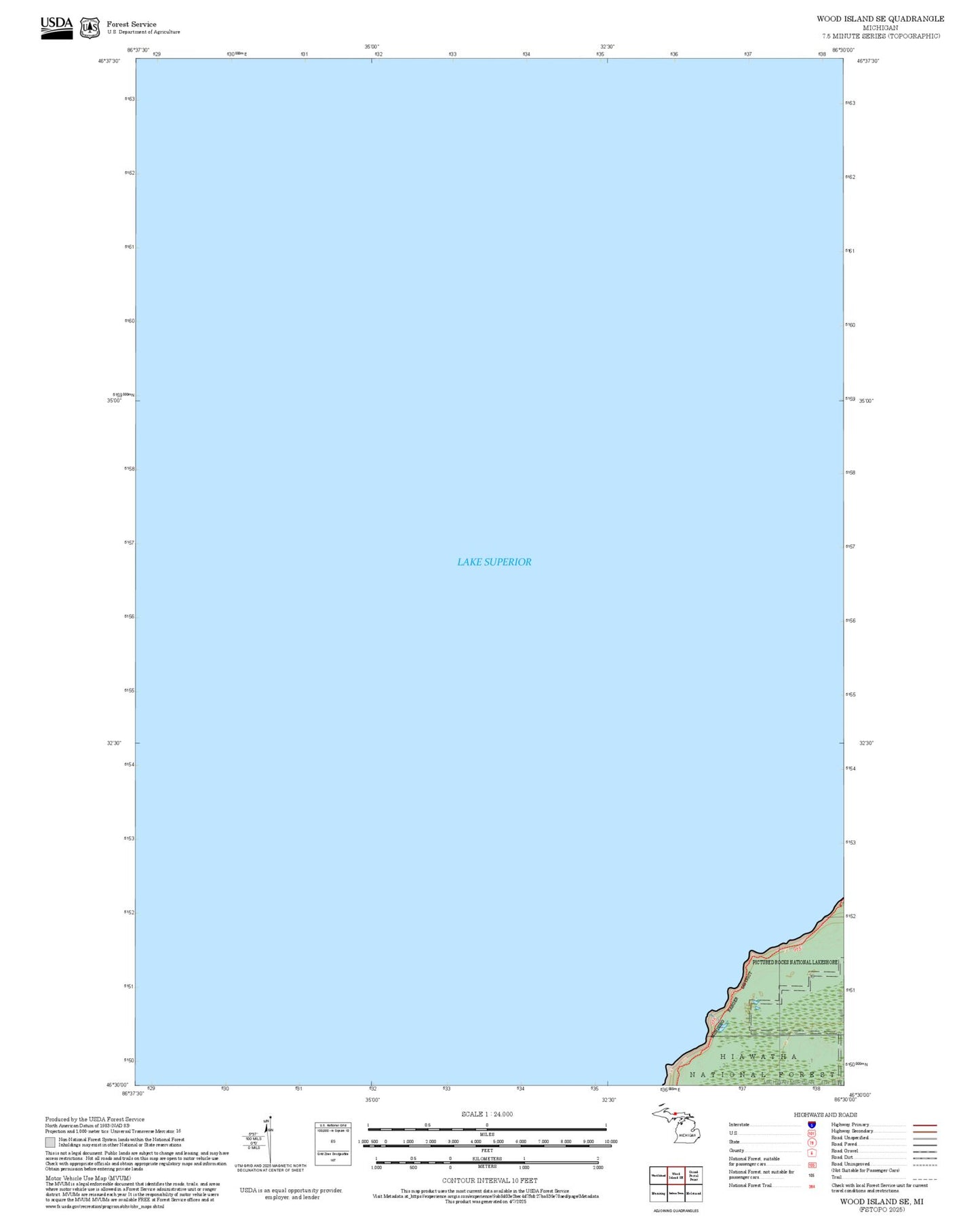2025 Forest Service Topo Map of Wood Island SE Michigan