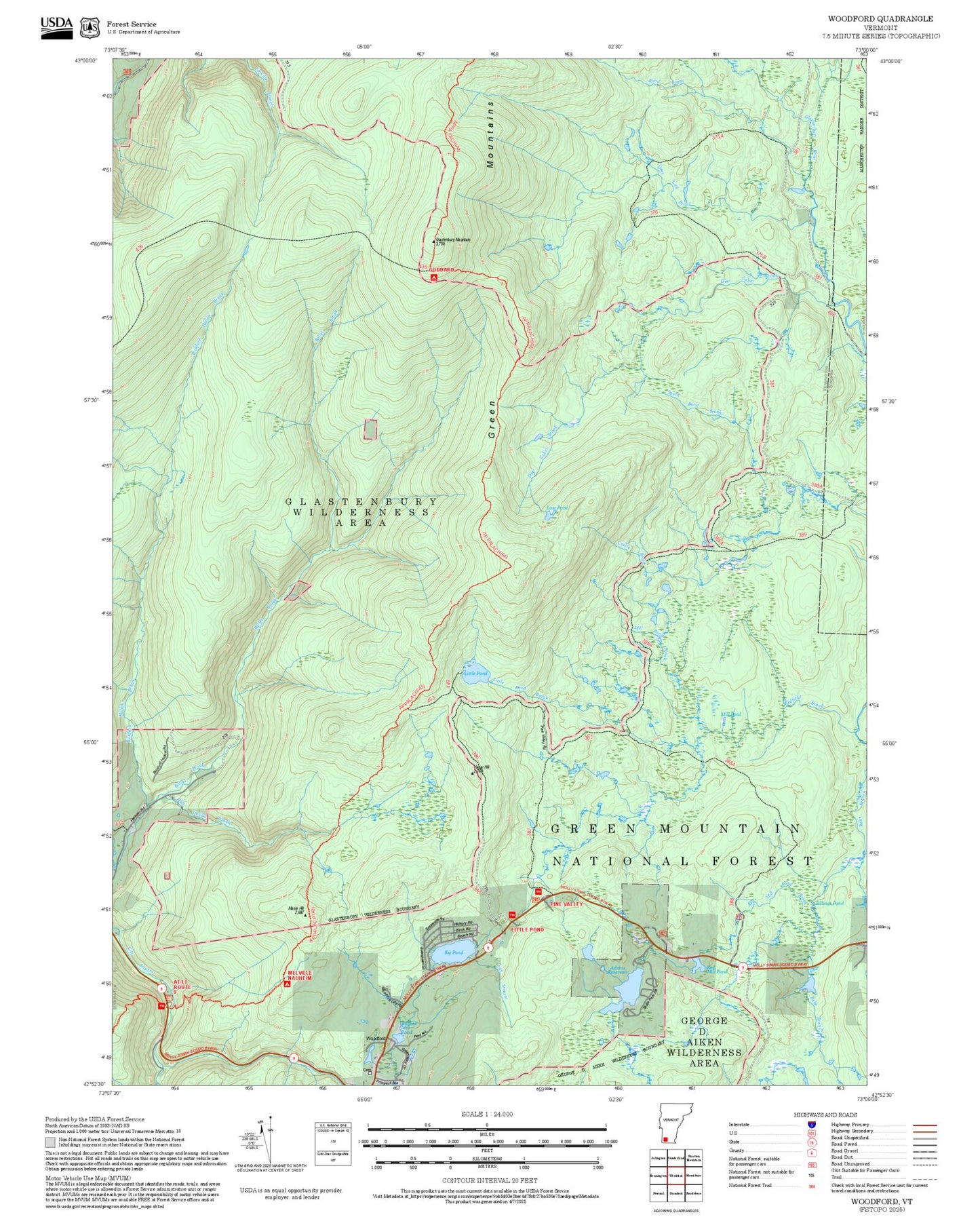 2025 Forest Service Topo Map of Woodford Vermont