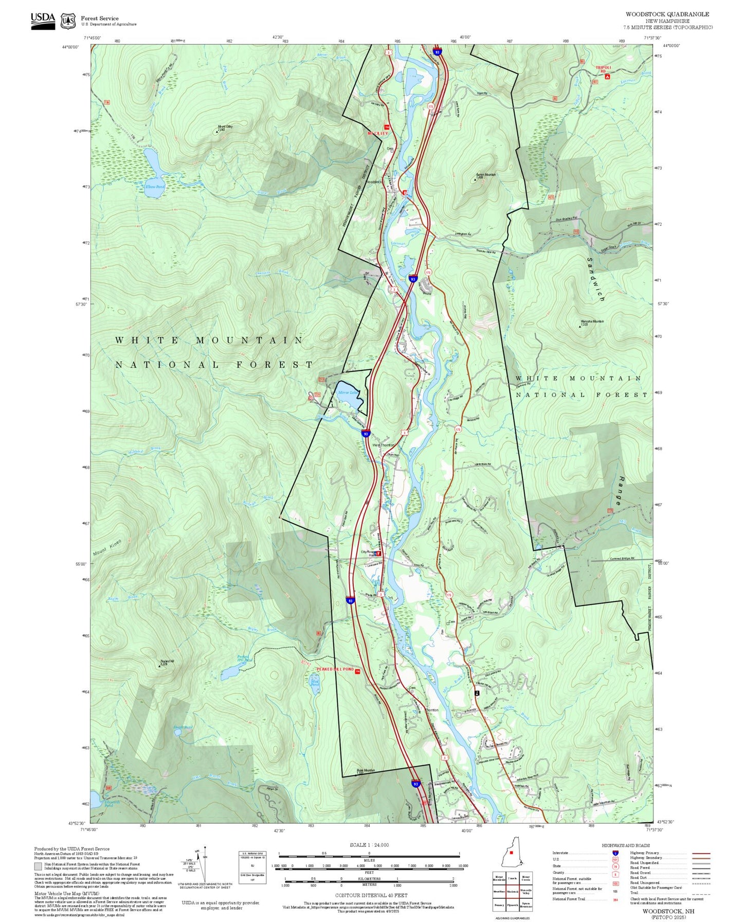2025 Forest Service Topo Map of Woodstock New Hampshire