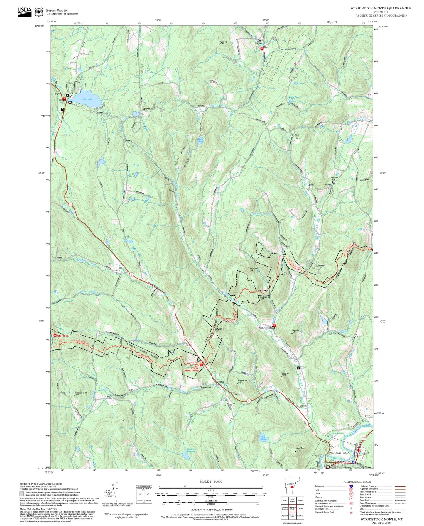 2025 Forest Service Topo Map of Woodstock North Vermont