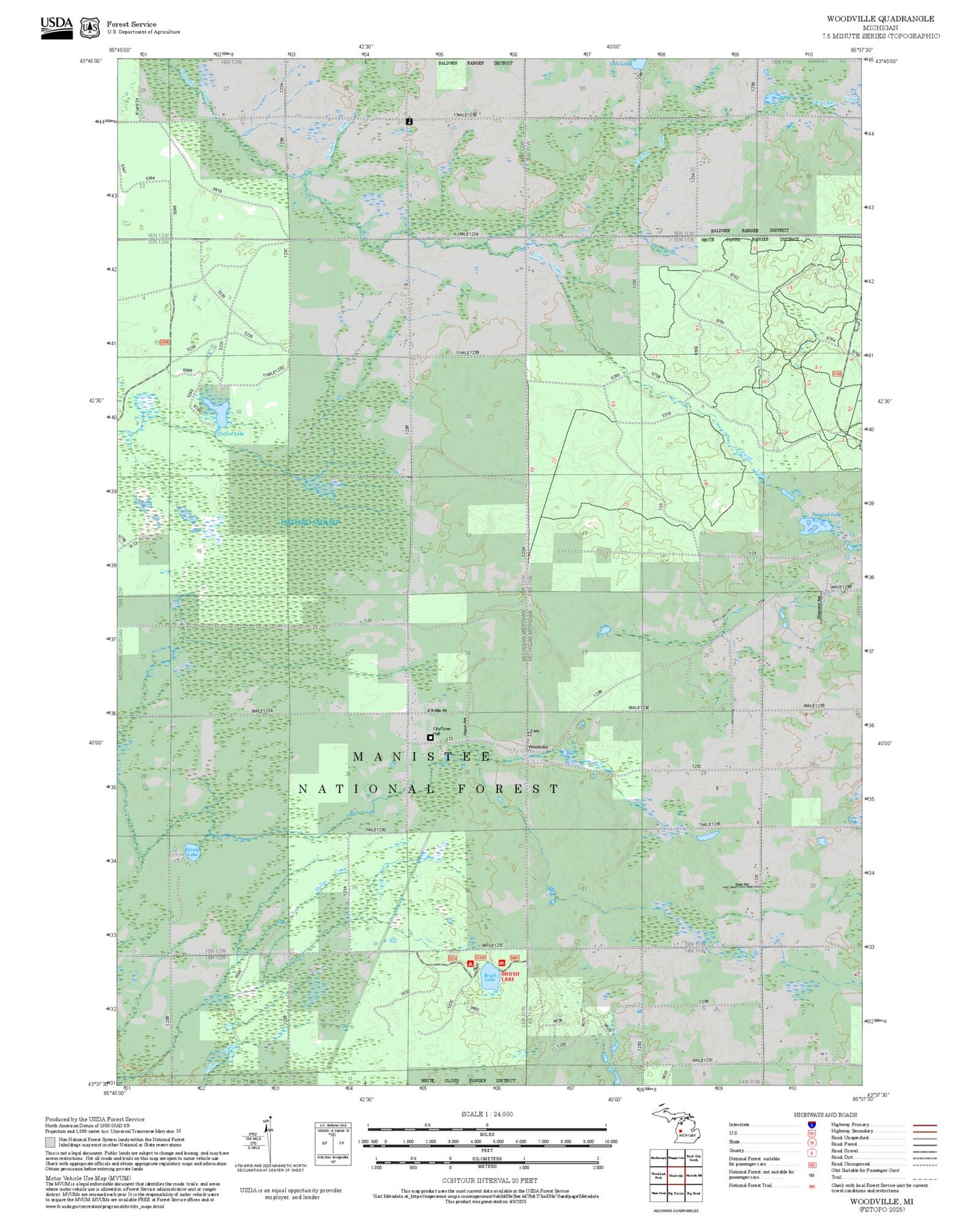 2025 Forest Service Topo Map of Woodville Michigan