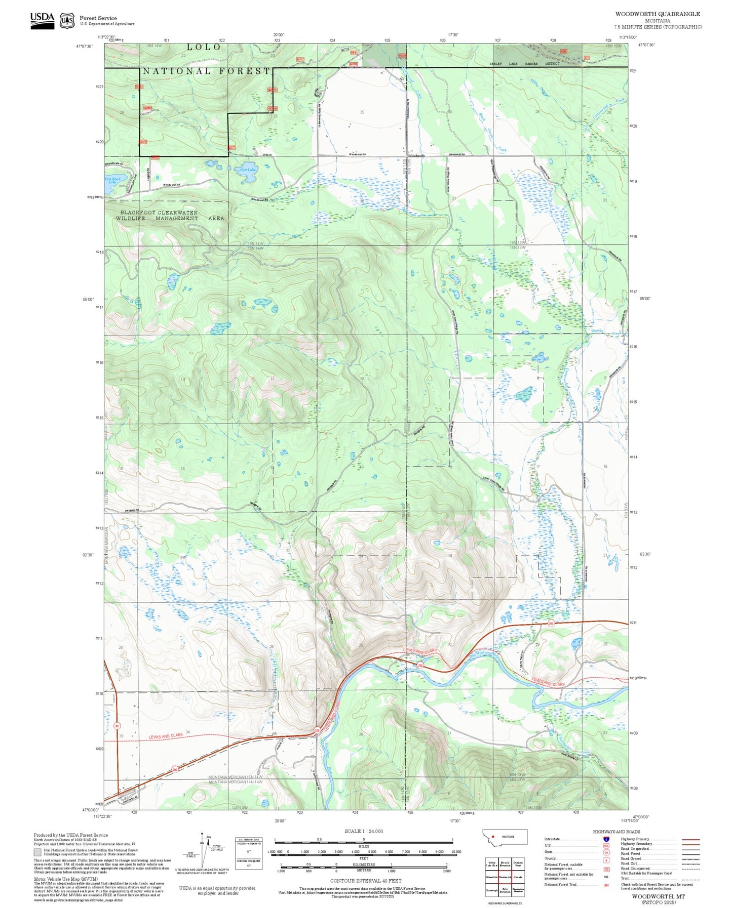 2025 Forest Service Topo Map of Woodworth Montana