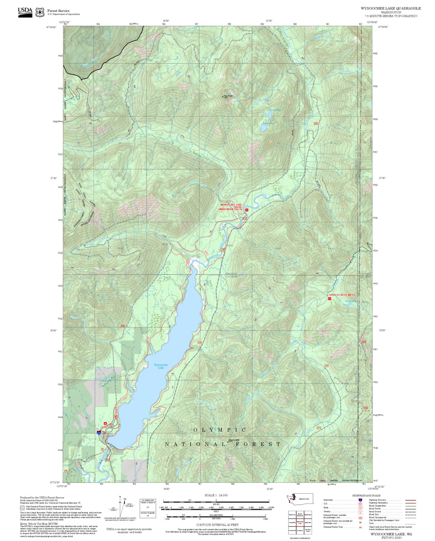 2025 Forest Service Topo Map of Wynoochee Lake Washington