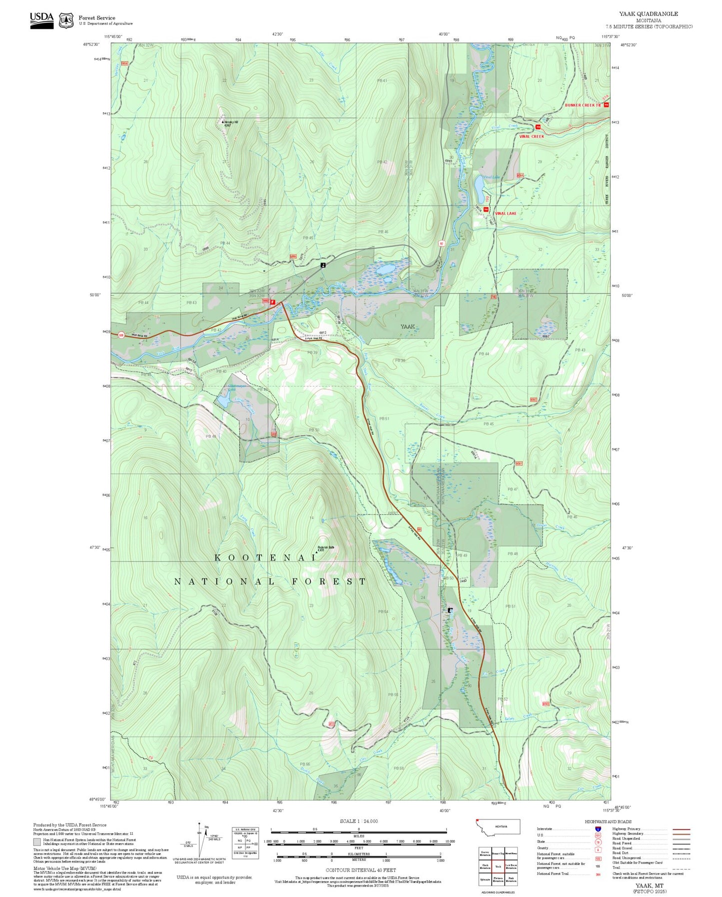 2025 Forest Service Topo Map of Yaak Montana